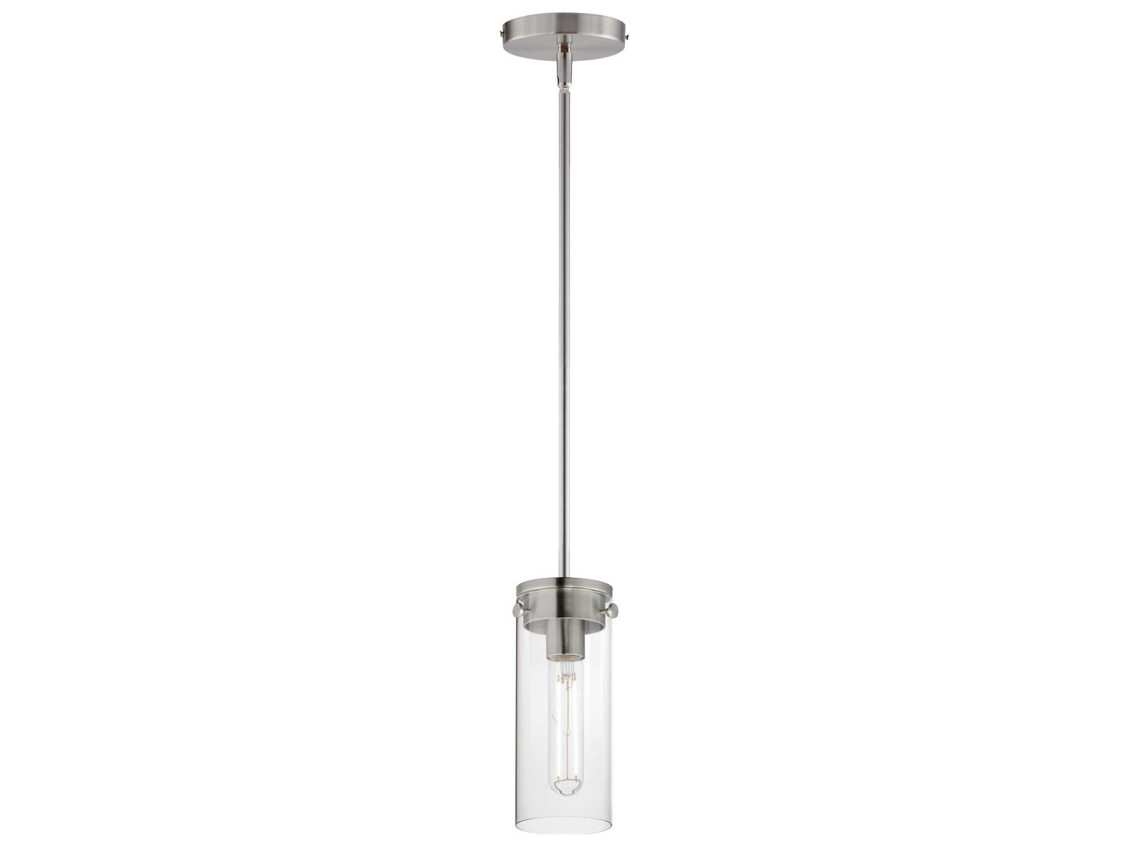 Pinn 1-Light Satin Nickel Glass Cylinder Mini Pendant