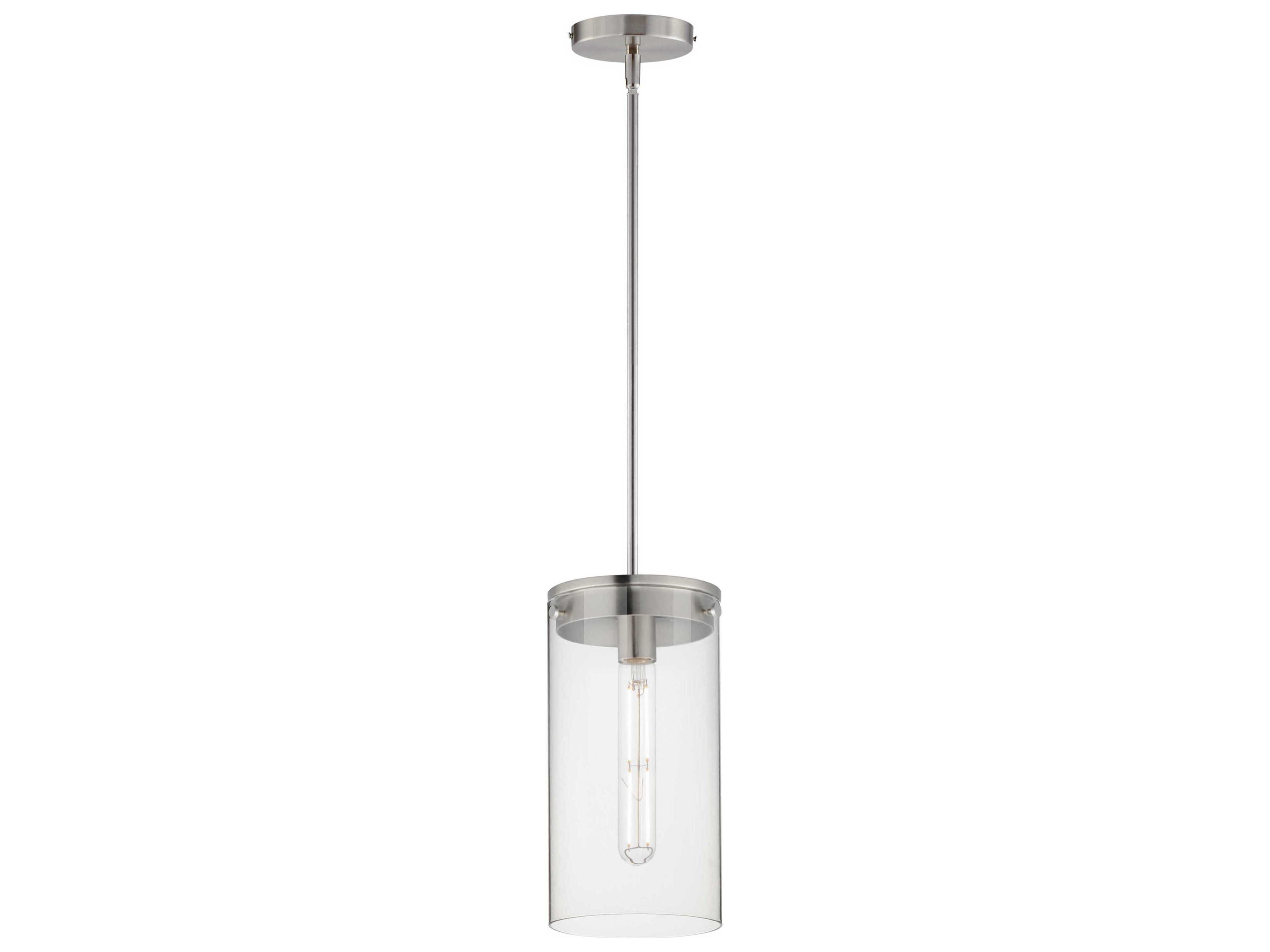 Pinn 1-Light Satin Nickel Glass Cylinder Mini Pendant