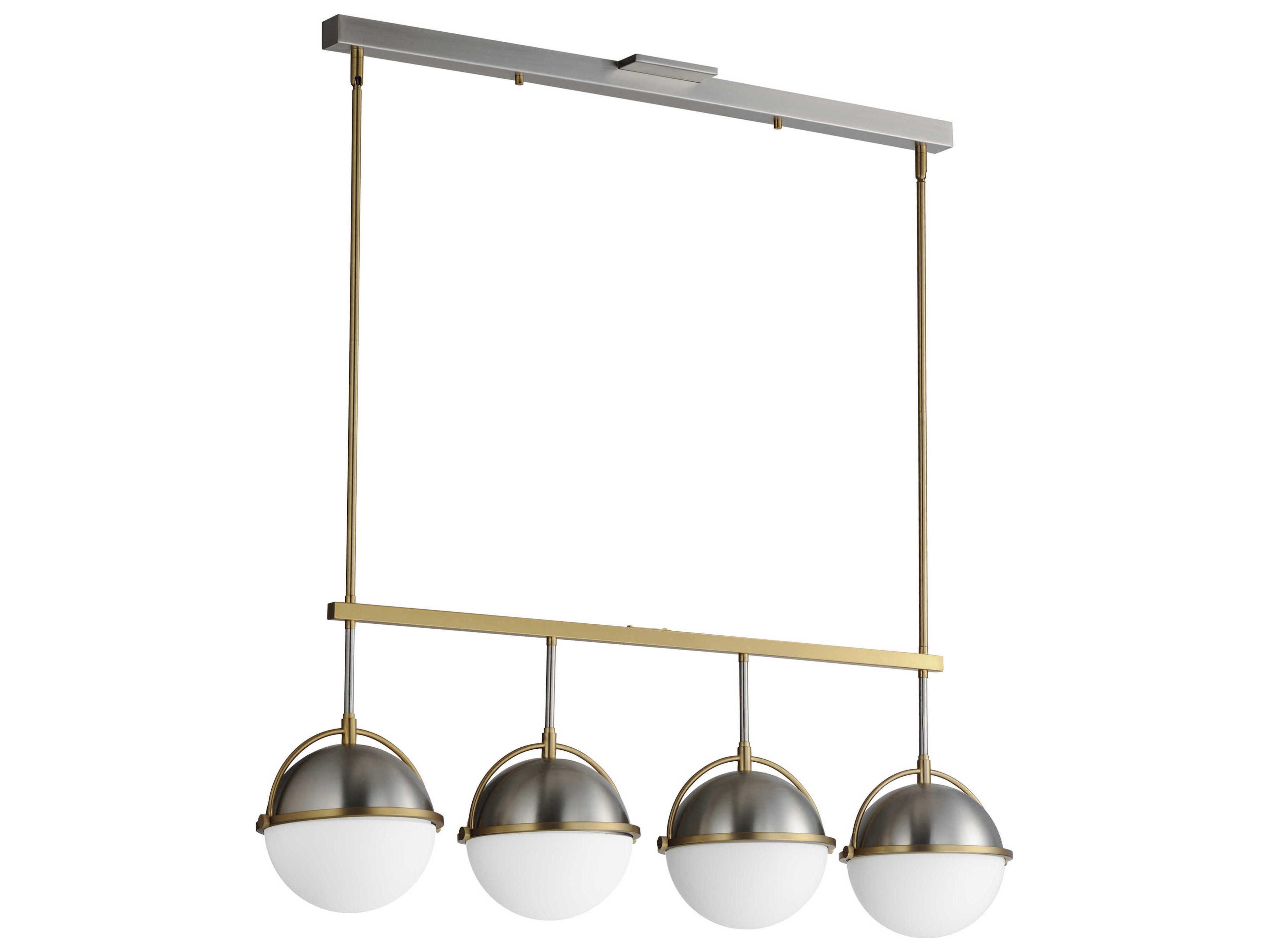 Duke 4-Light Satin Nickel Brass Glass Globe Linear Island Pendant