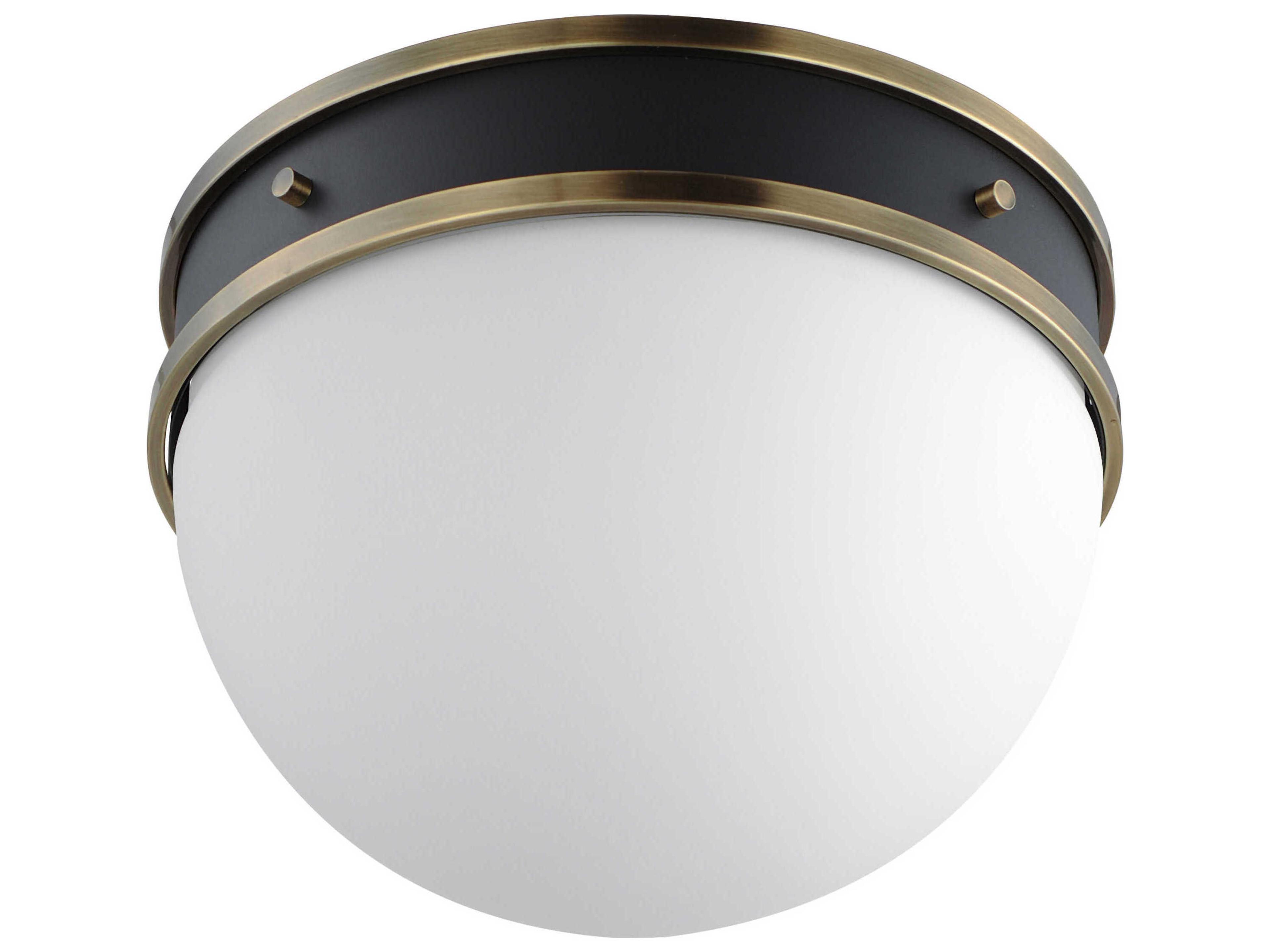 Duke 1-Light Black Weathered Brass Glass Round Flush Mount