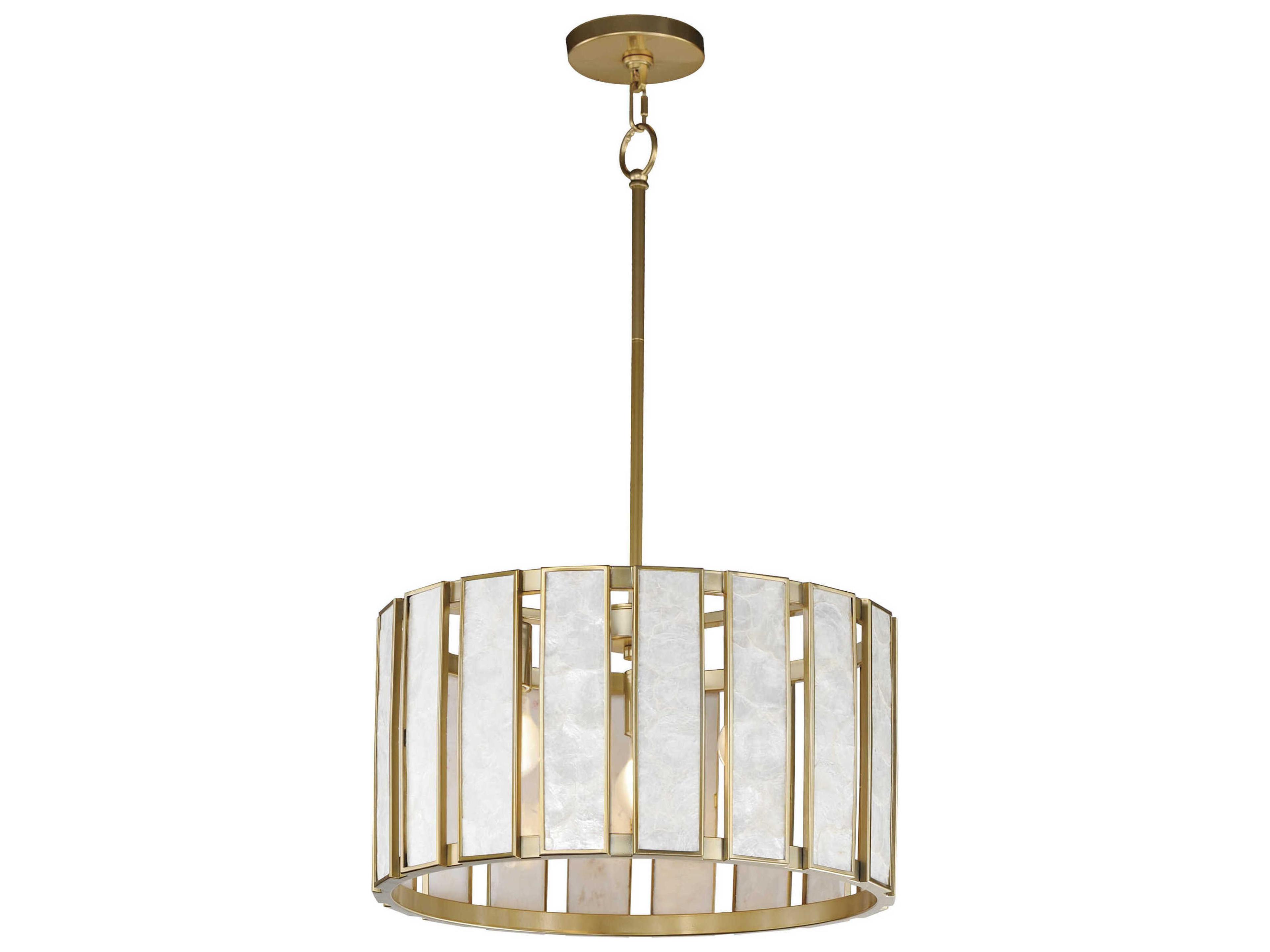 Miramar 3-Light Capiz Natural Aged Brass Drum Pendant