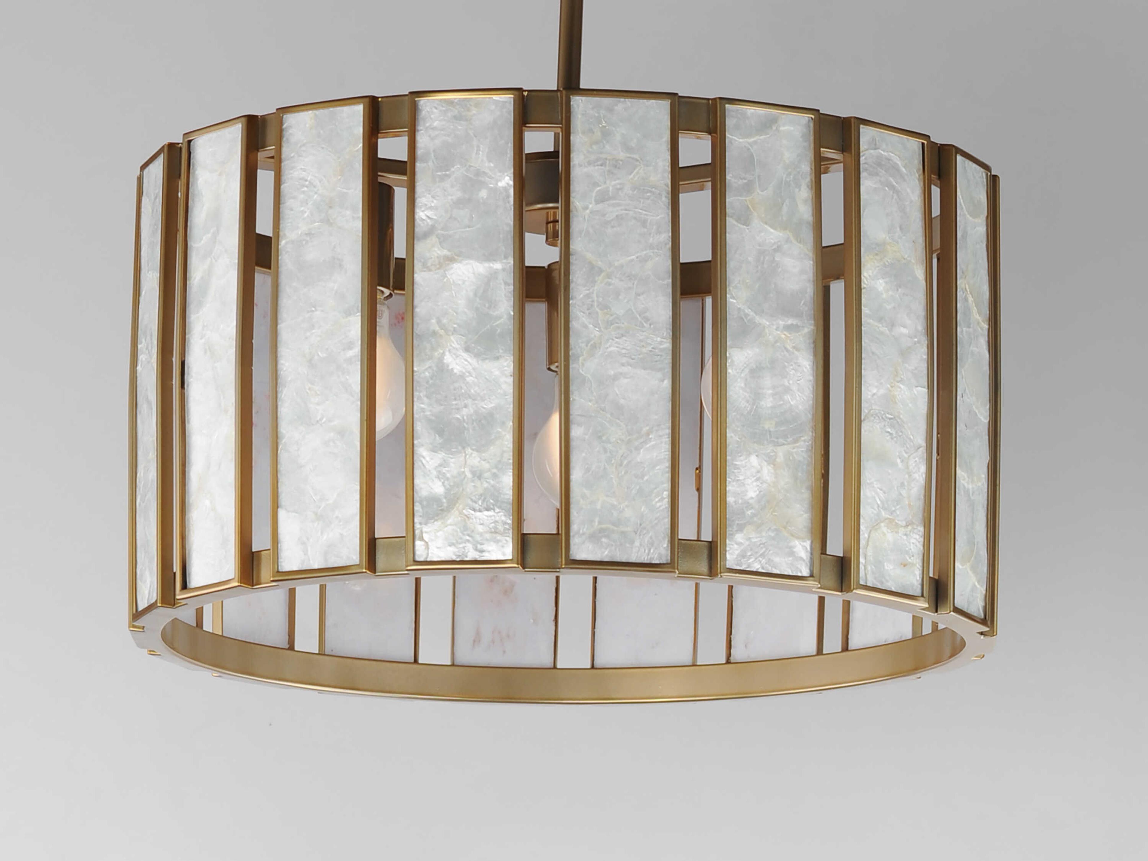 Maxim Lighting Miramar 3-Light Capiz Natural Aged Brass Drum Pendant