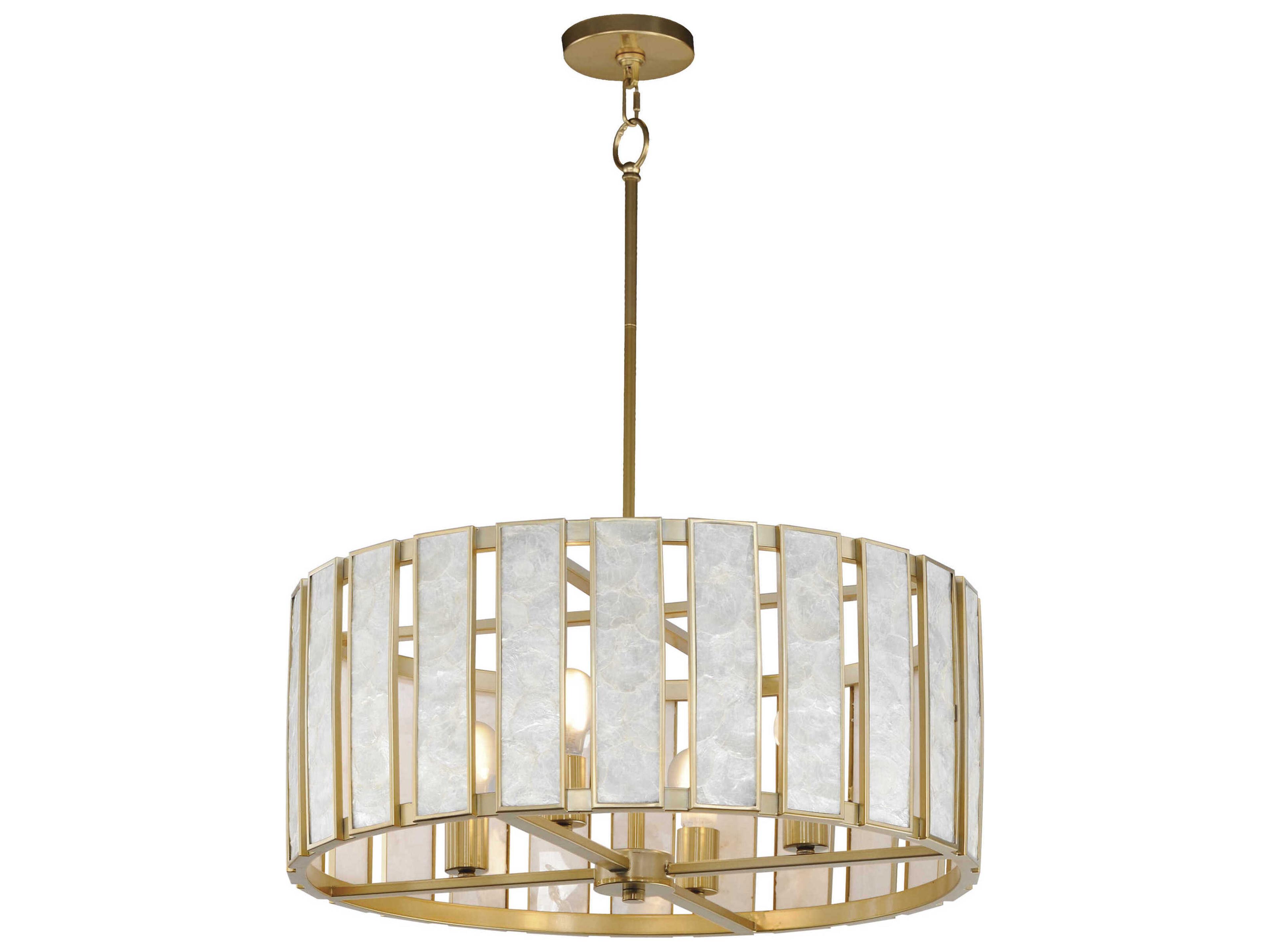 Miramar 4-Light Capiz Natural Aged Brass Drum Pendant