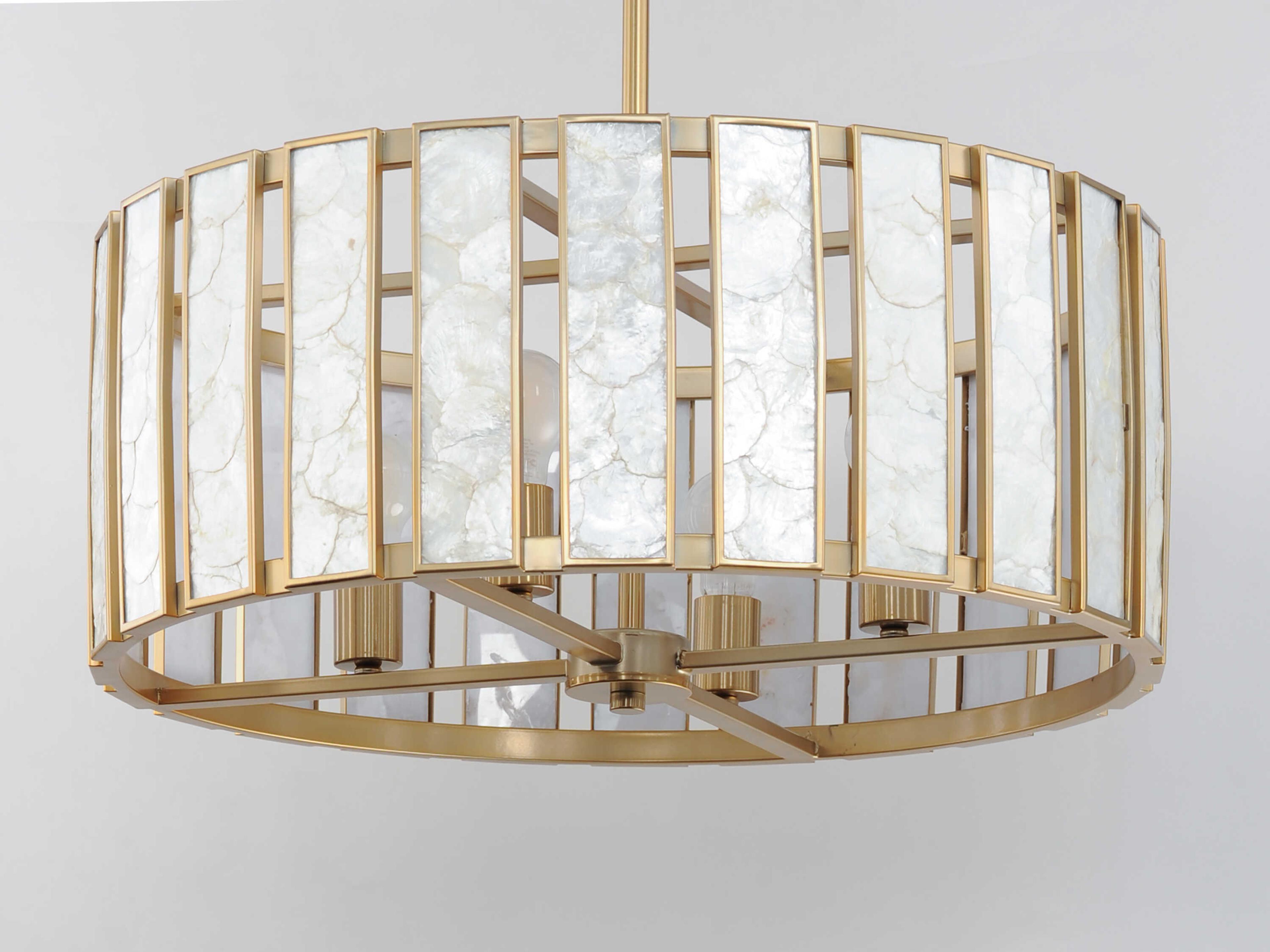 Maxim Lighting Miramar 4-Light Capiz Natural Aged Brass Drum Pendant