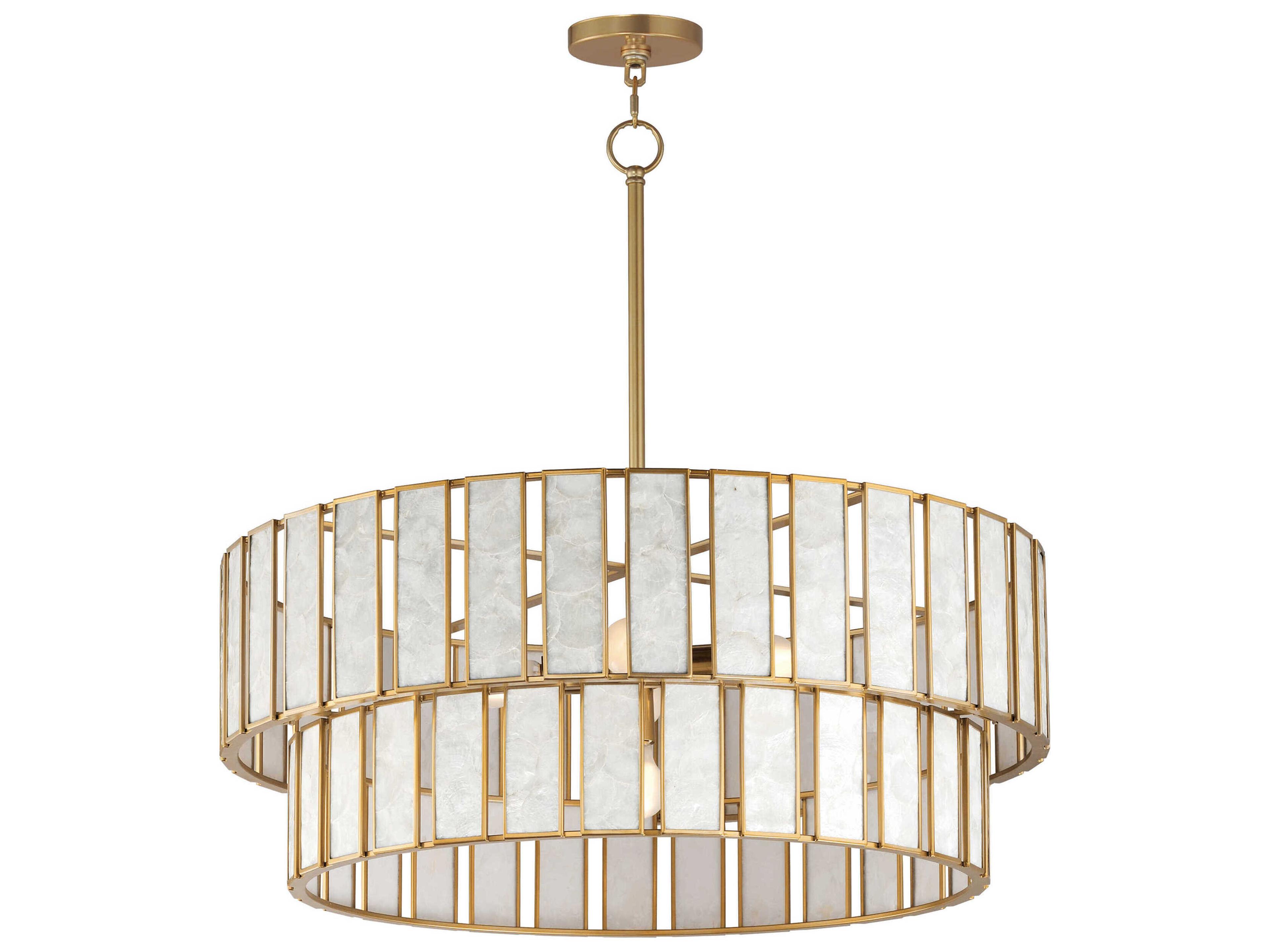 Miramar 6-Light Capiz Natural Aged Brass Round Tiered Chandelier