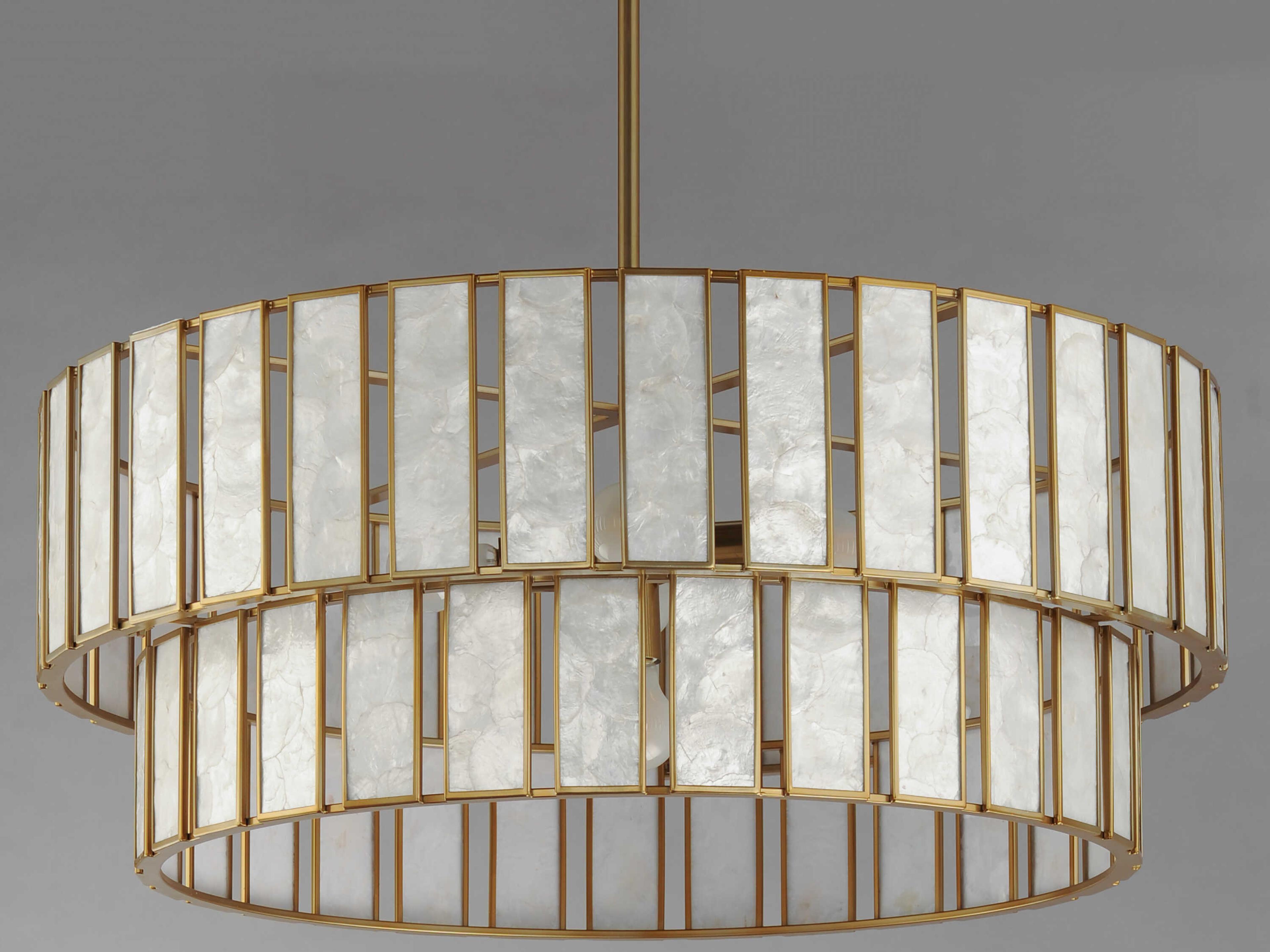 Maxim Lighting Miramar 6-Light Capiz Natural Aged Brass Round Tiered Chandelier