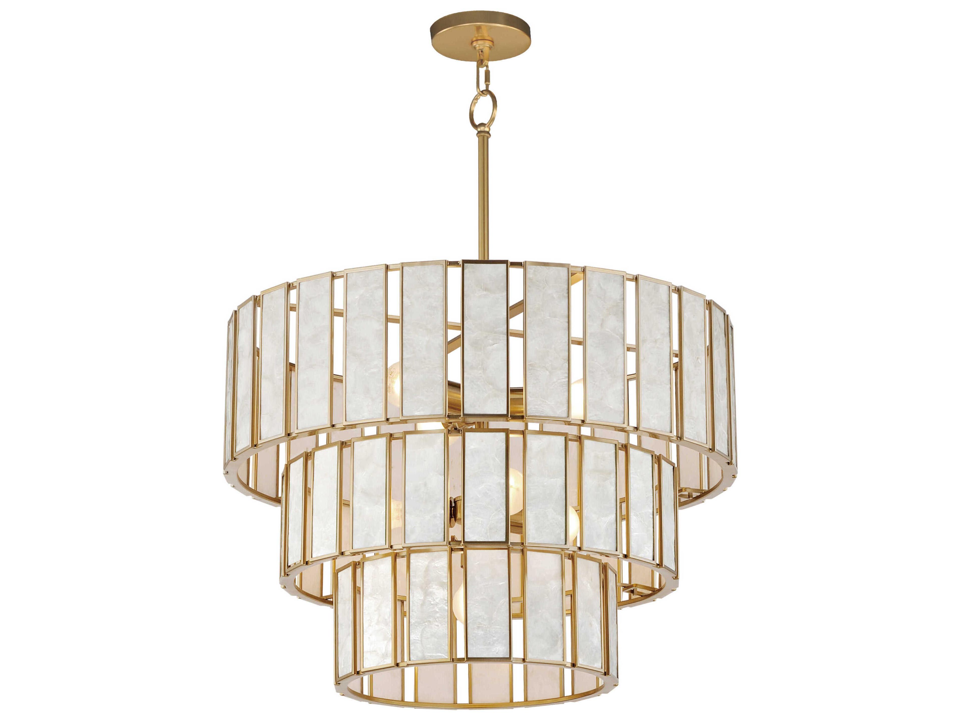 Miramar 7-Light Capiz Natural Aged Brass Round Tiered Chandelier