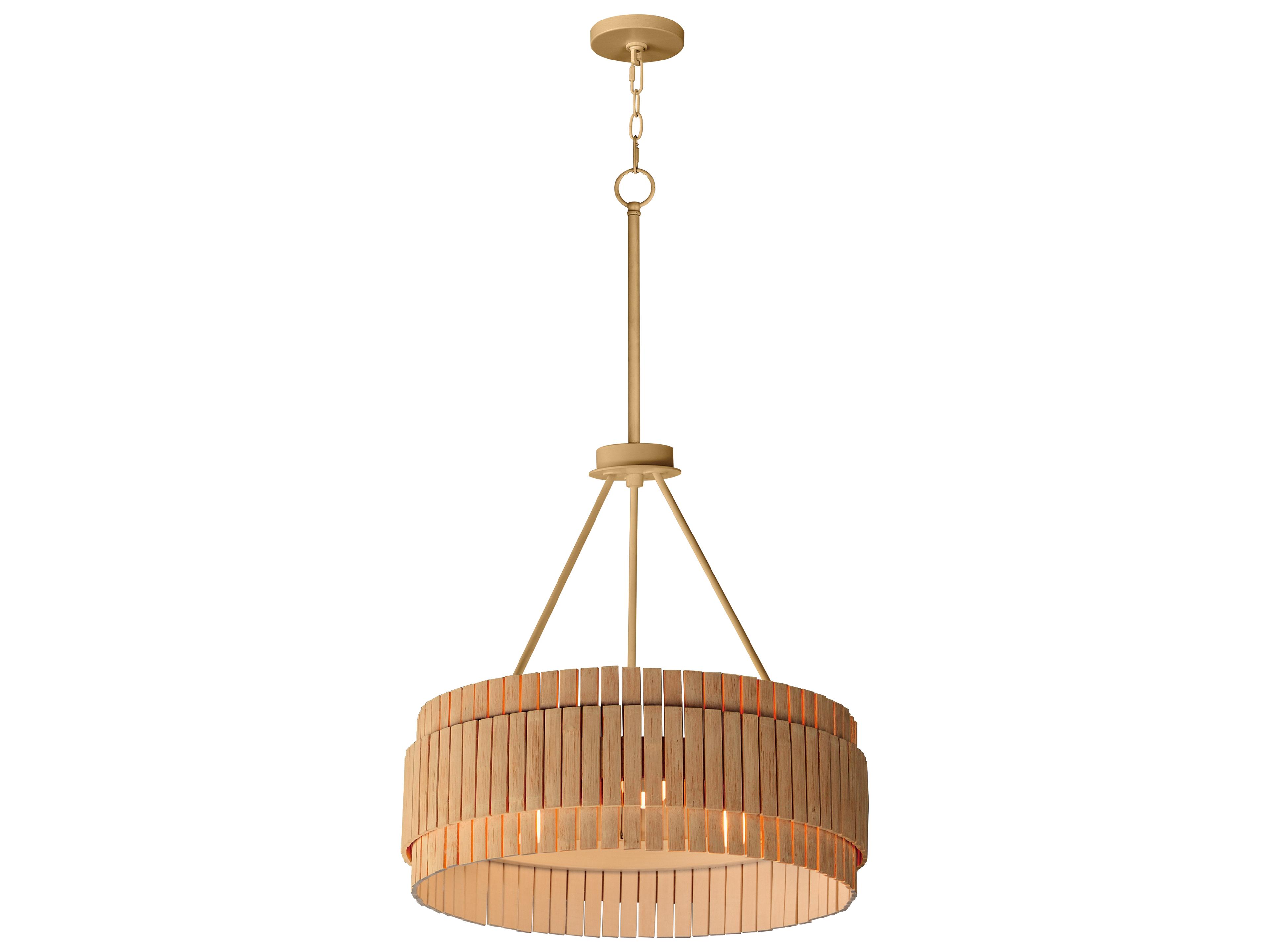 Satori 3- Light Natural Aged Brass Wood Drum Chandelier