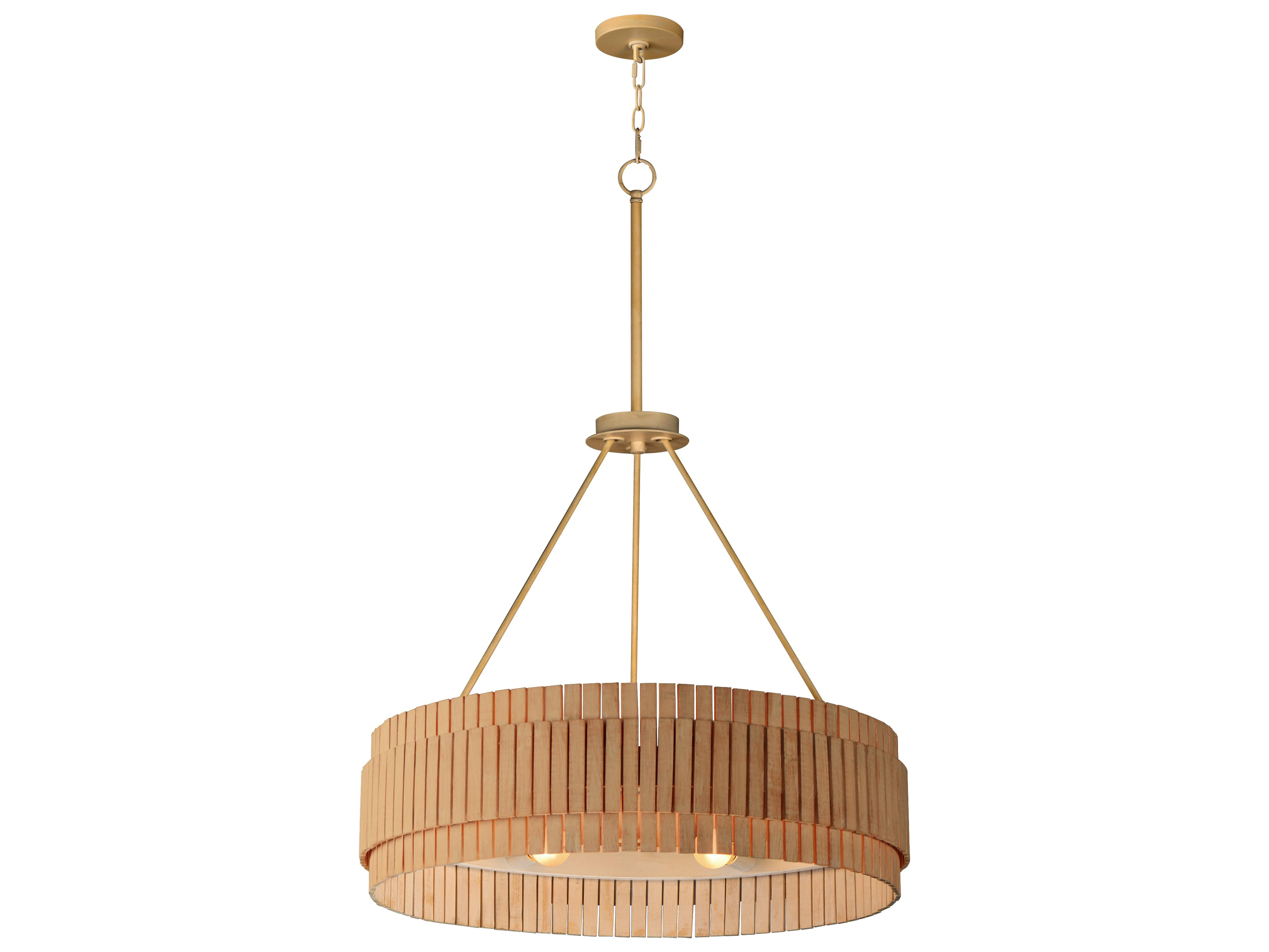 Satori 6- Light Natural Aged Brass Wood Drum Chandelier