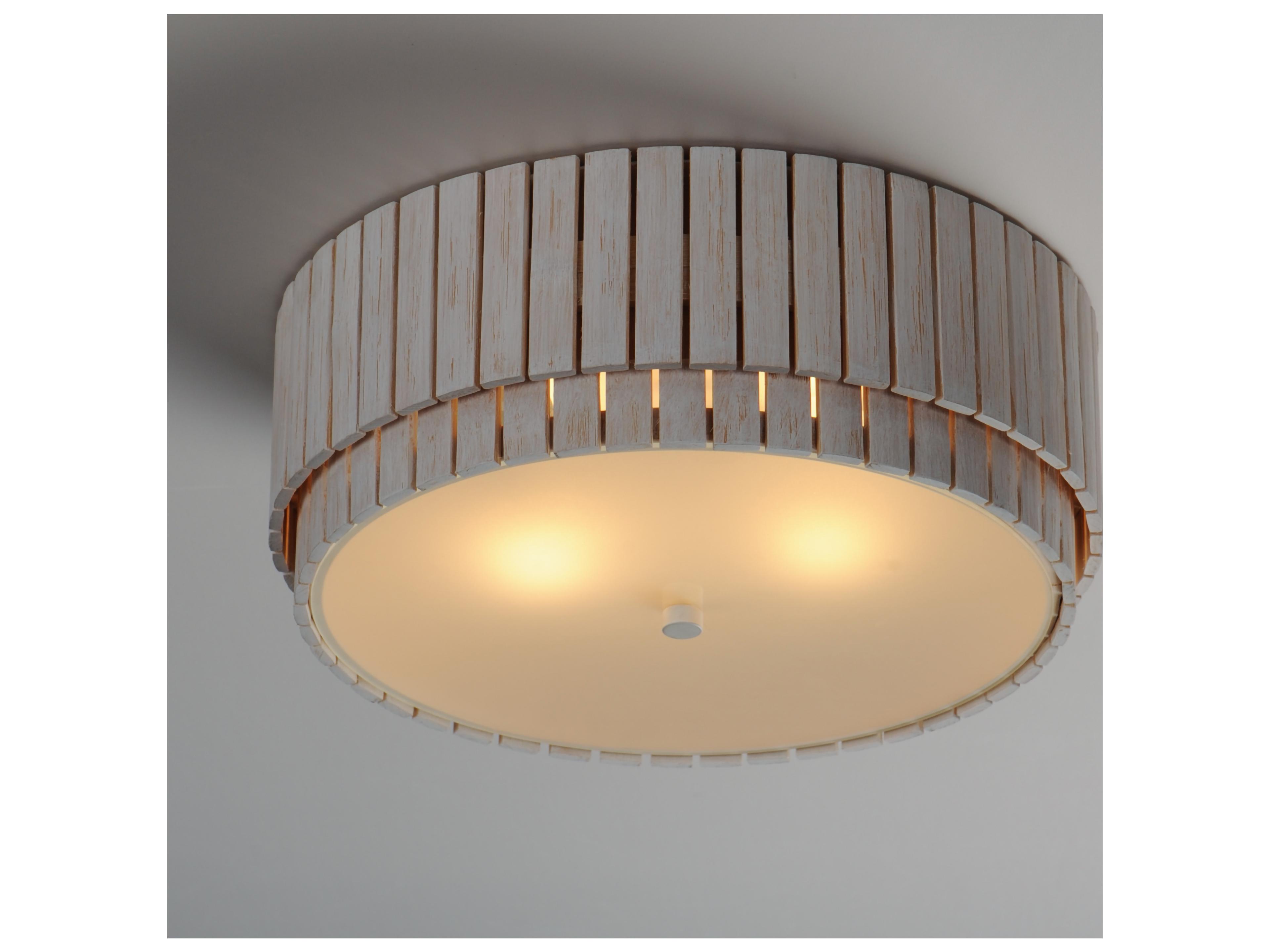 Maxim Lighting Satori 2- Light Ecru Wood Drum Flush Mount