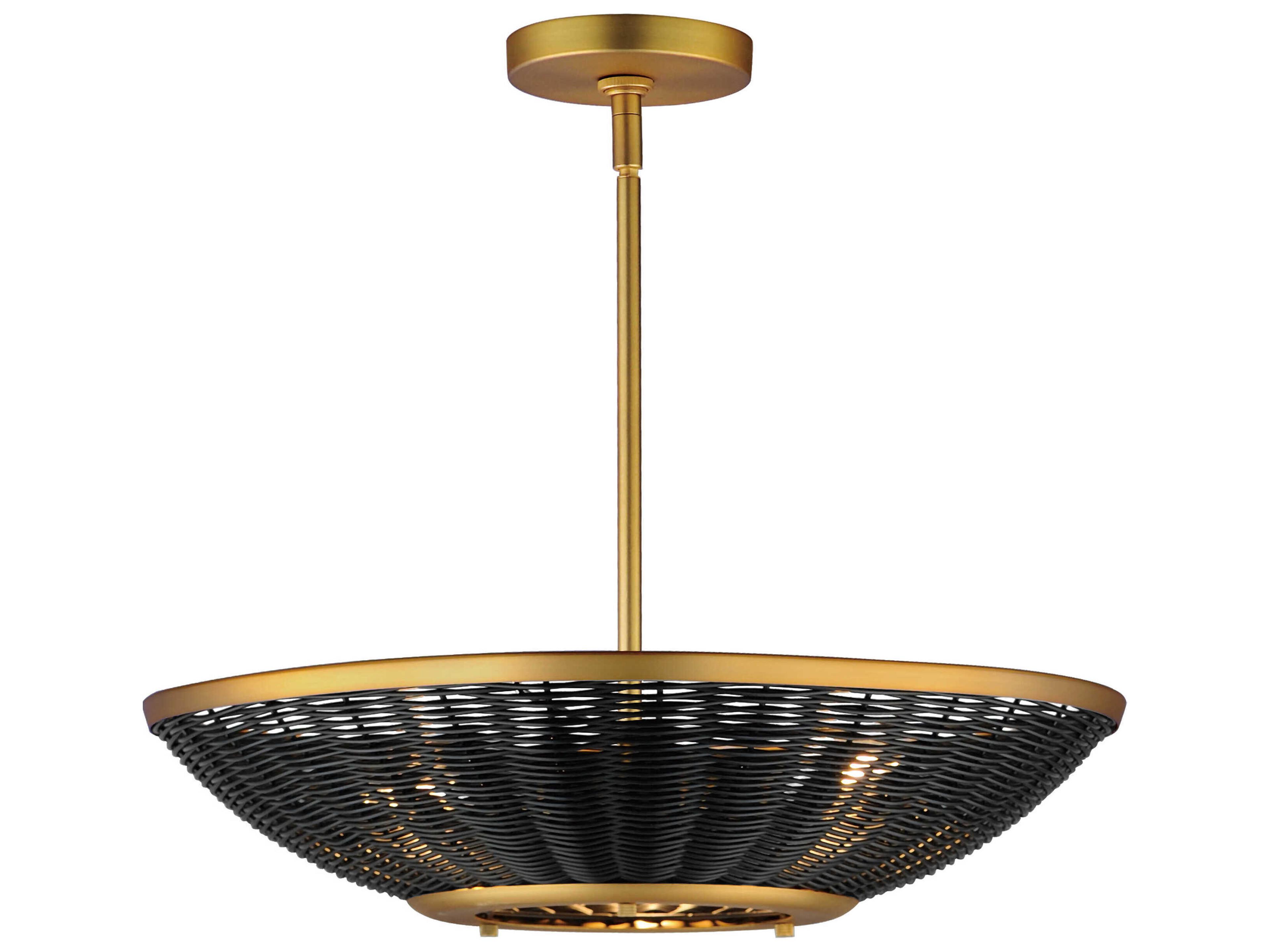 Rattan 3-Light Natural Aged Brass Bowl Pendant