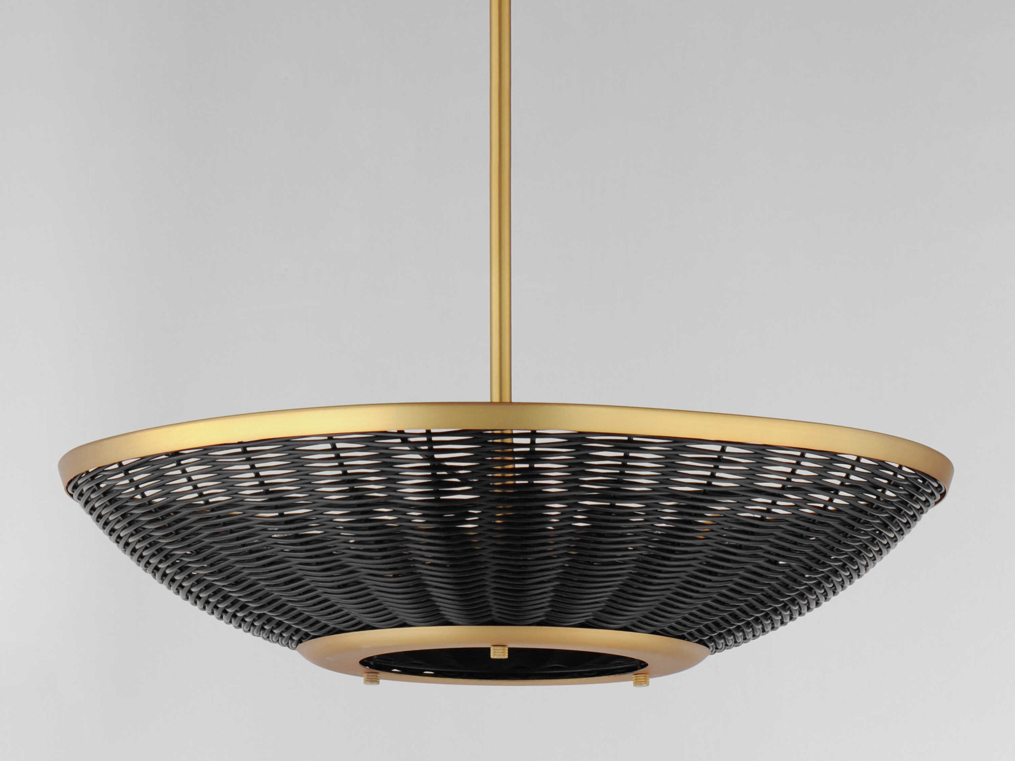 Maxim Lighting Rattan 3-Light Natural Aged Brass Bowl Pendant