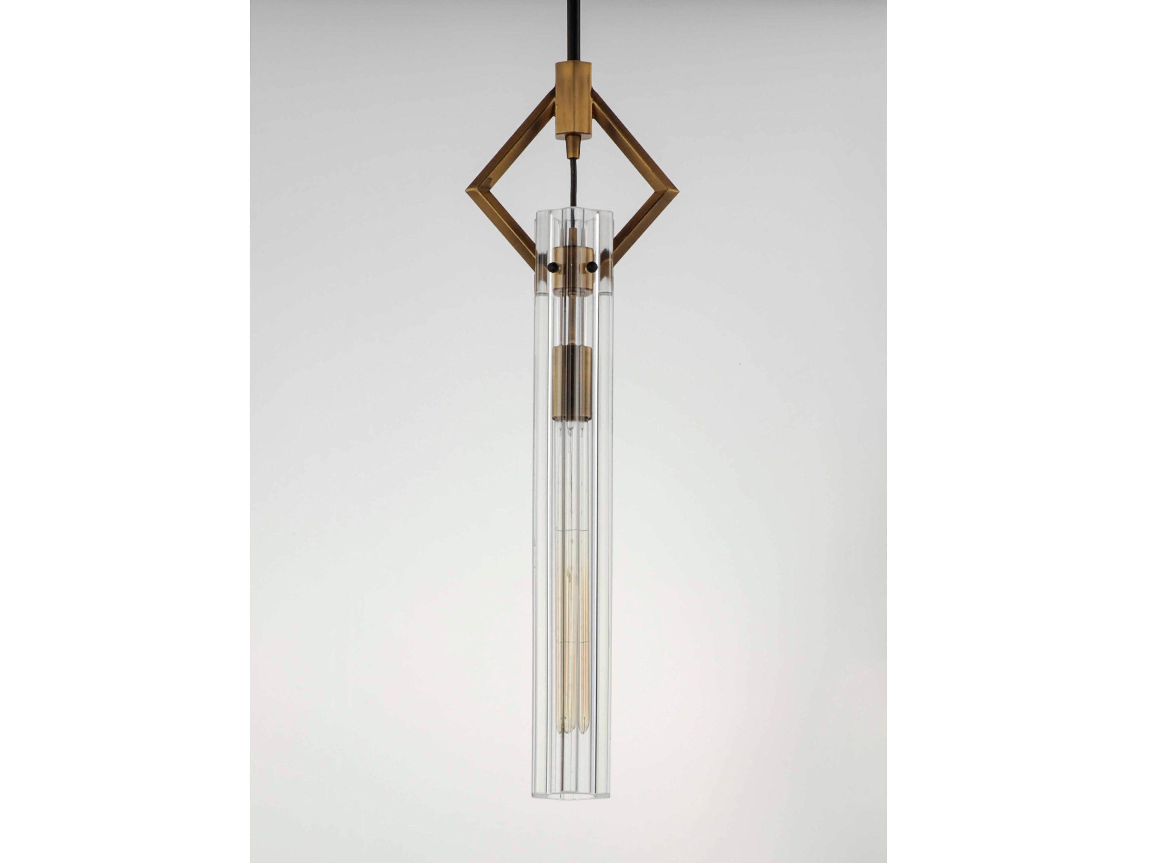 Maxim Lighting Flambeau 1-Light Black Antique Brass Glass Cylinder Mini Pendant