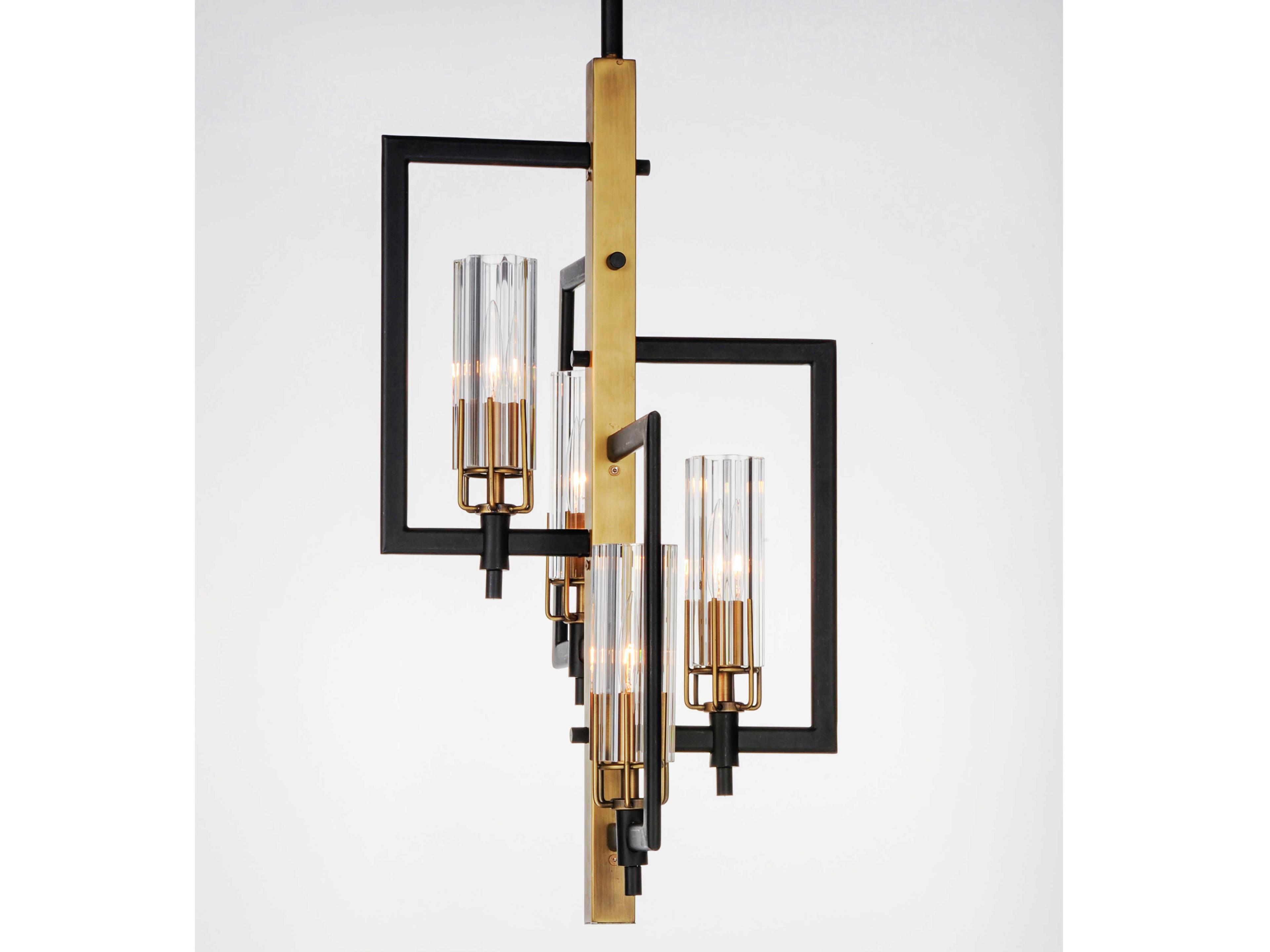 Maxim Lighting Flambeau 4-Light Black Antique Brass Glass Candelabra Geometric Chandelier