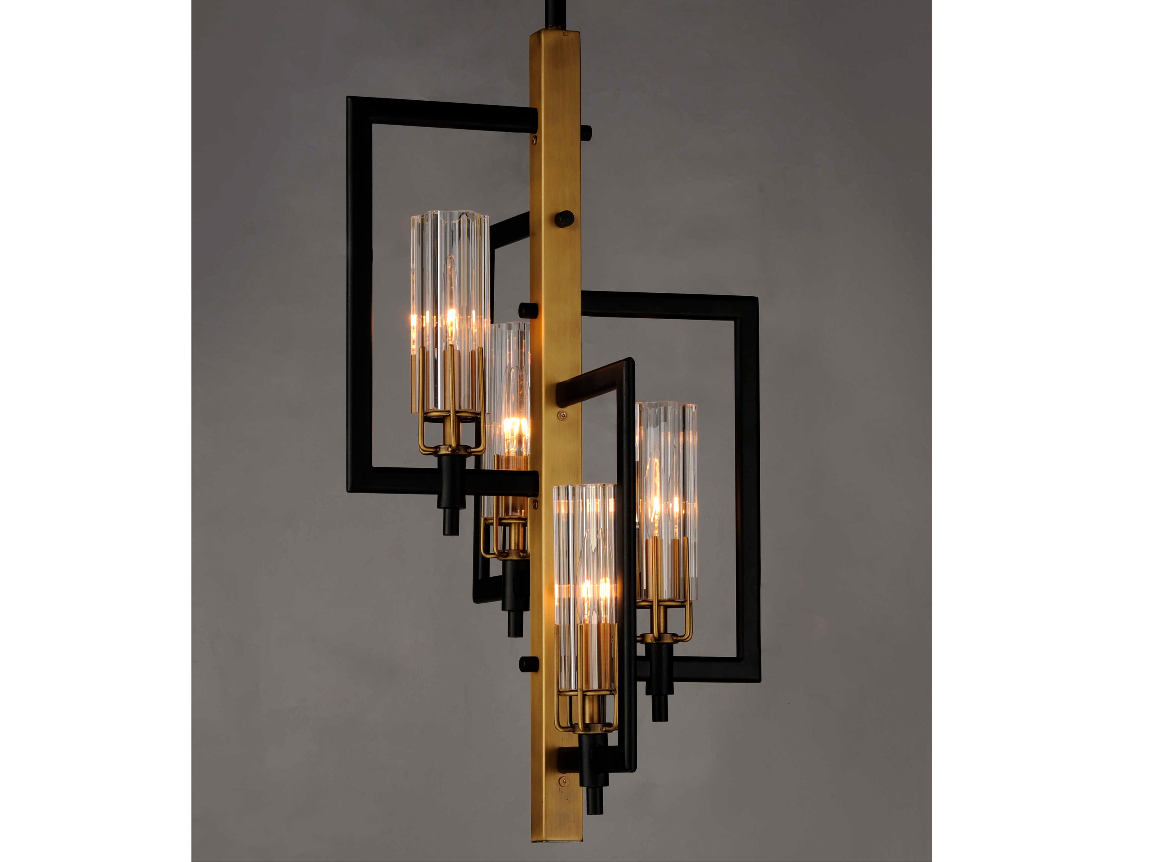 Maxim Lighting Flambeau 4-Light Black Antique Brass Glass Candelabra Geometric Chandelier