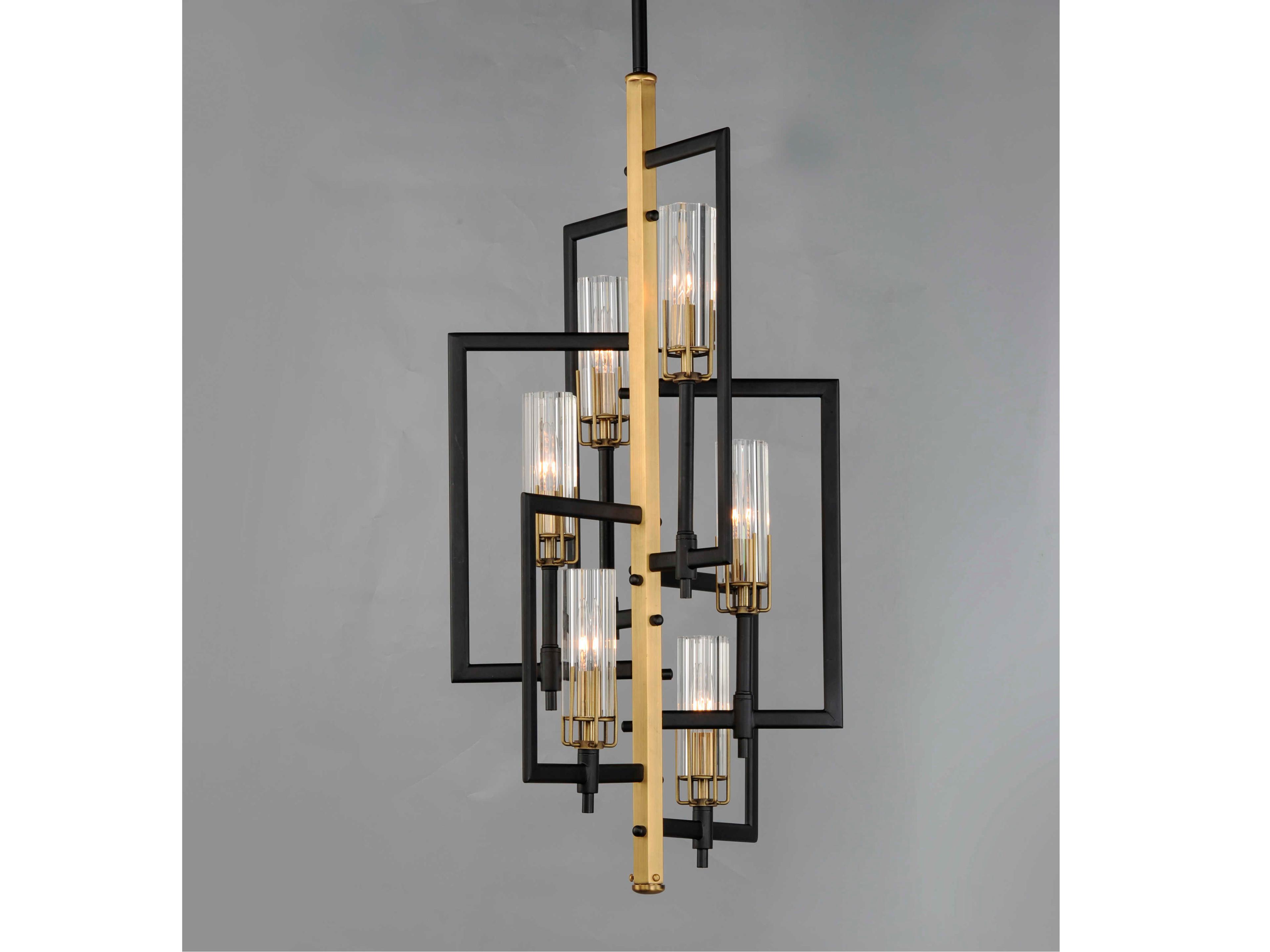 Maxim Lighting Flambeau 6-Light Black Antique Brass Glass Candelabra Geometric Chandelier