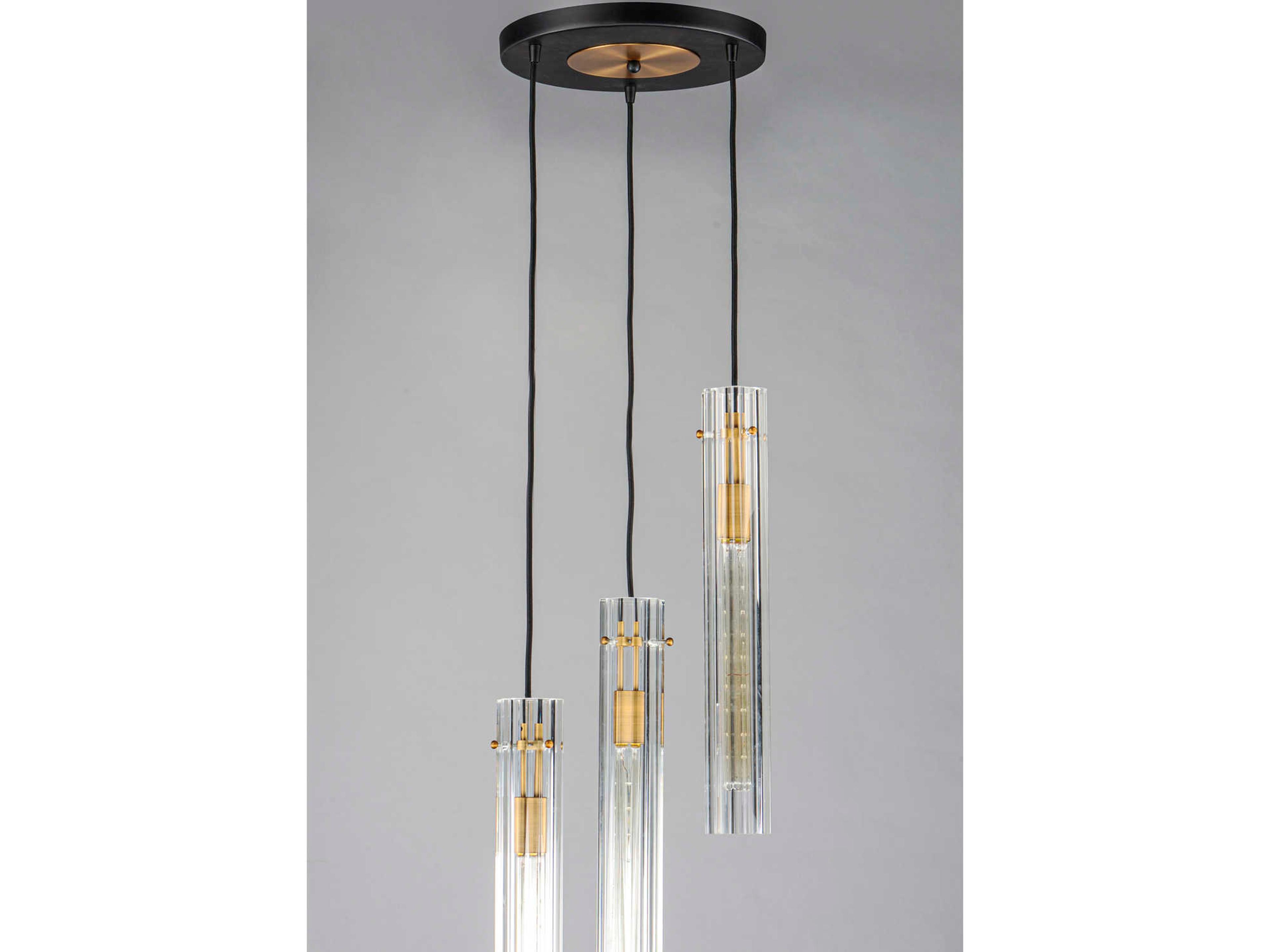 Maxim Lighting Flambeau 3-Light Black Antique Brass Glass Cylinder Pendant