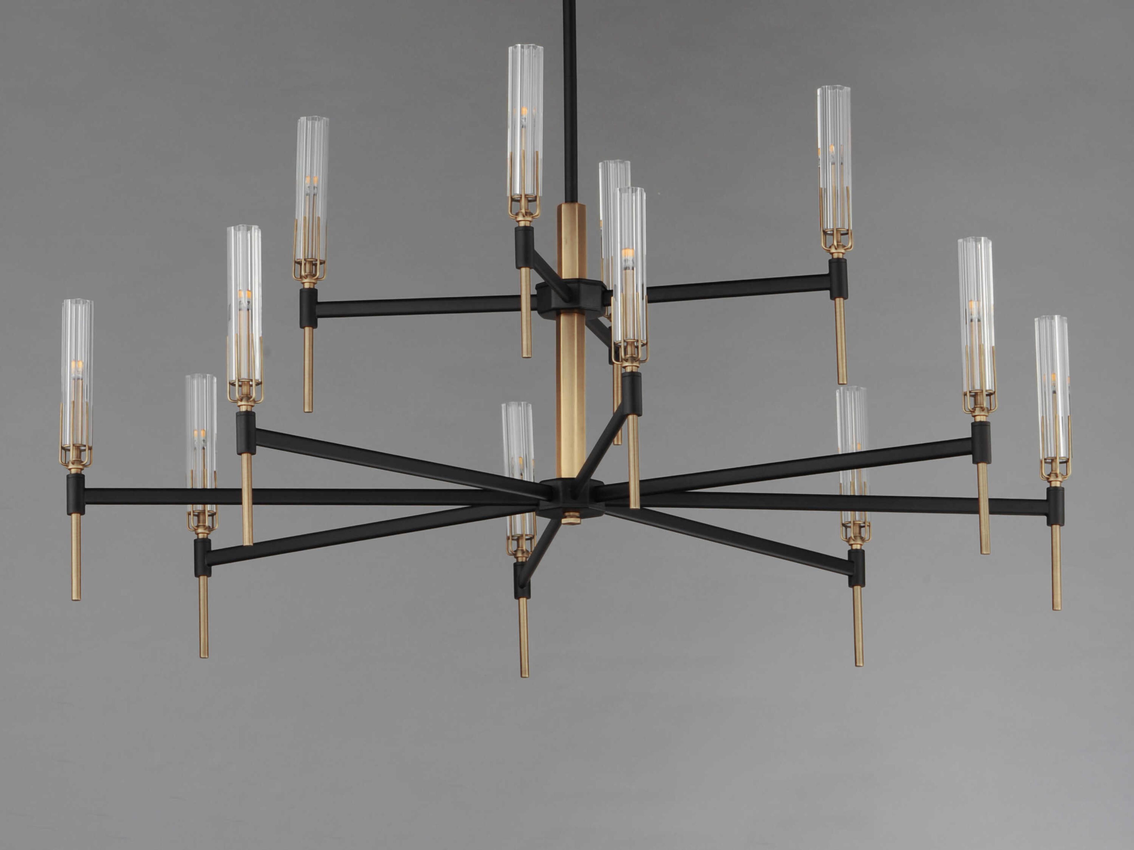 Maxim Lighting Flambeau 12-Light Black Antique Brass Glass LED Tiered Chandelier