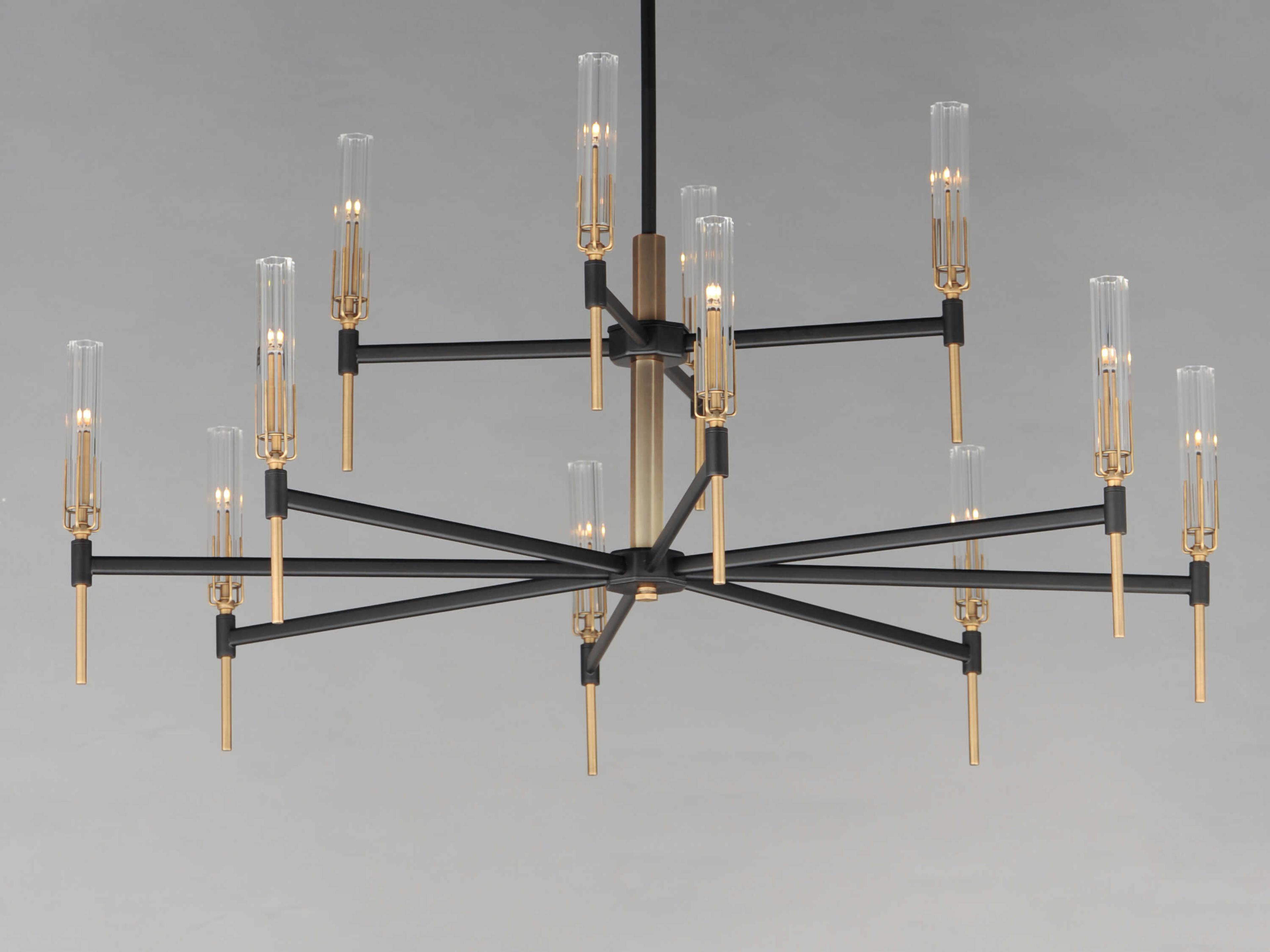 Maxim Lighting Flambeau 12-Light Black Antique Brass Glass LED Tiered Chandelier