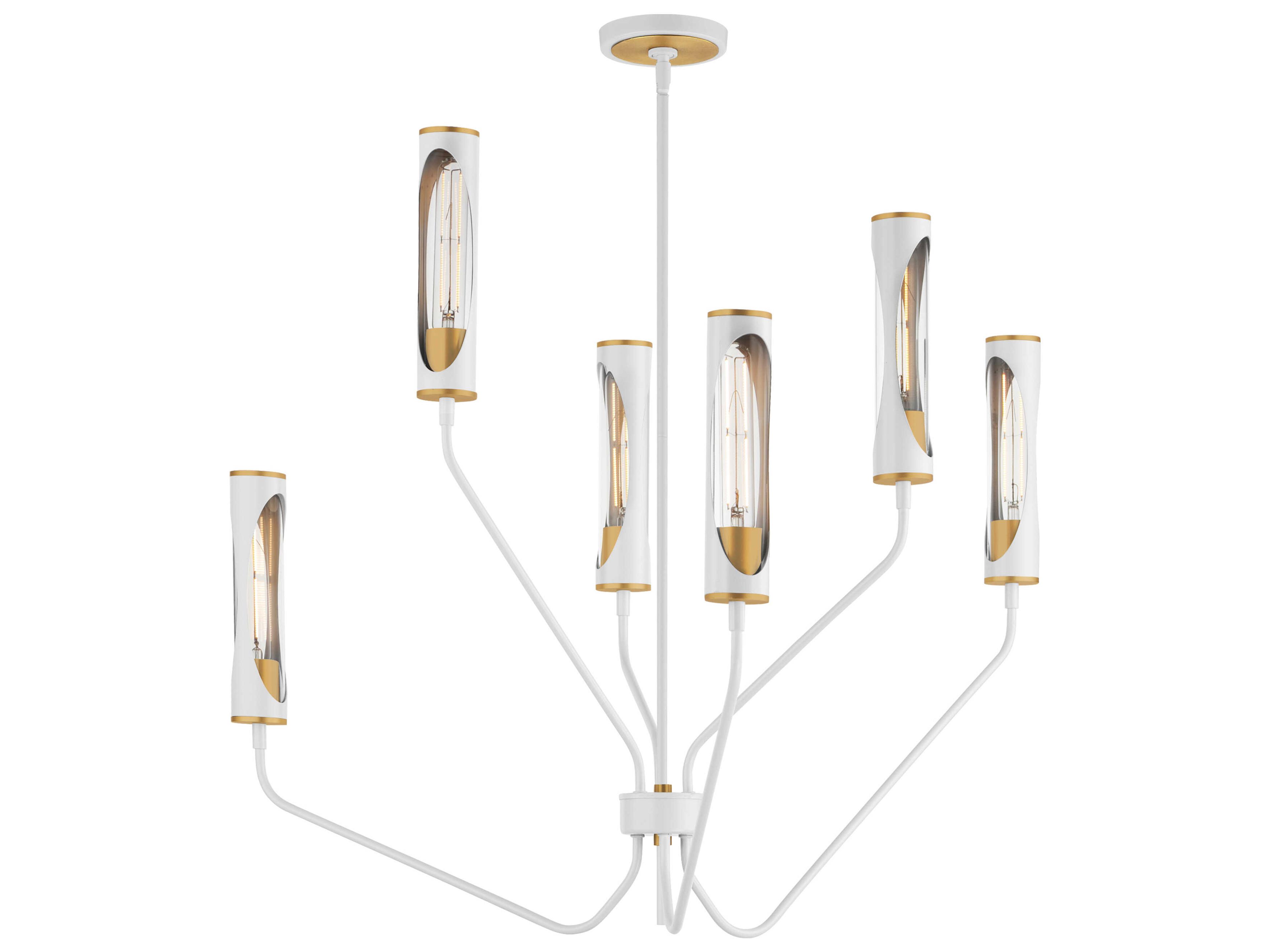 Regent 6-Light Light French Gray Natural Aged Brass Cylinder Chandelier