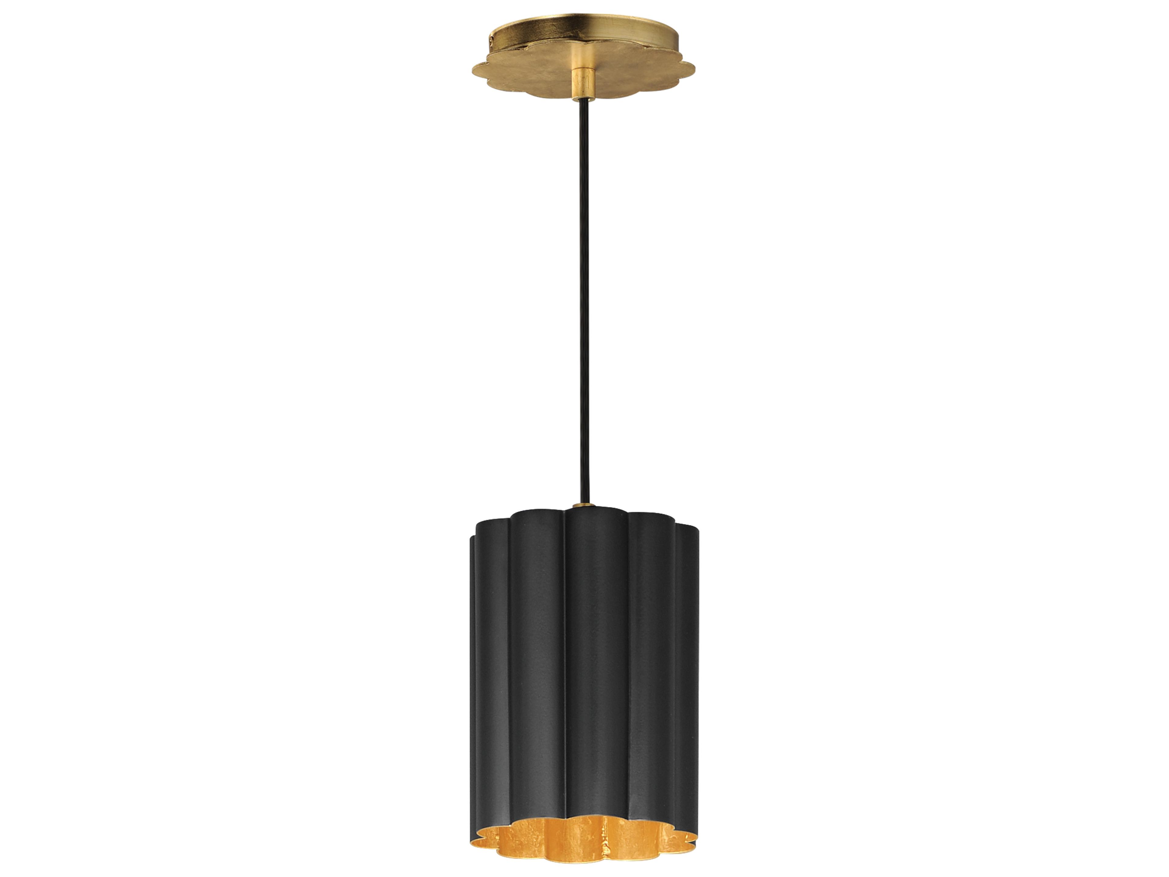 Primrose 1- Light Black Gold Leaf Cylinder Mini Pendant