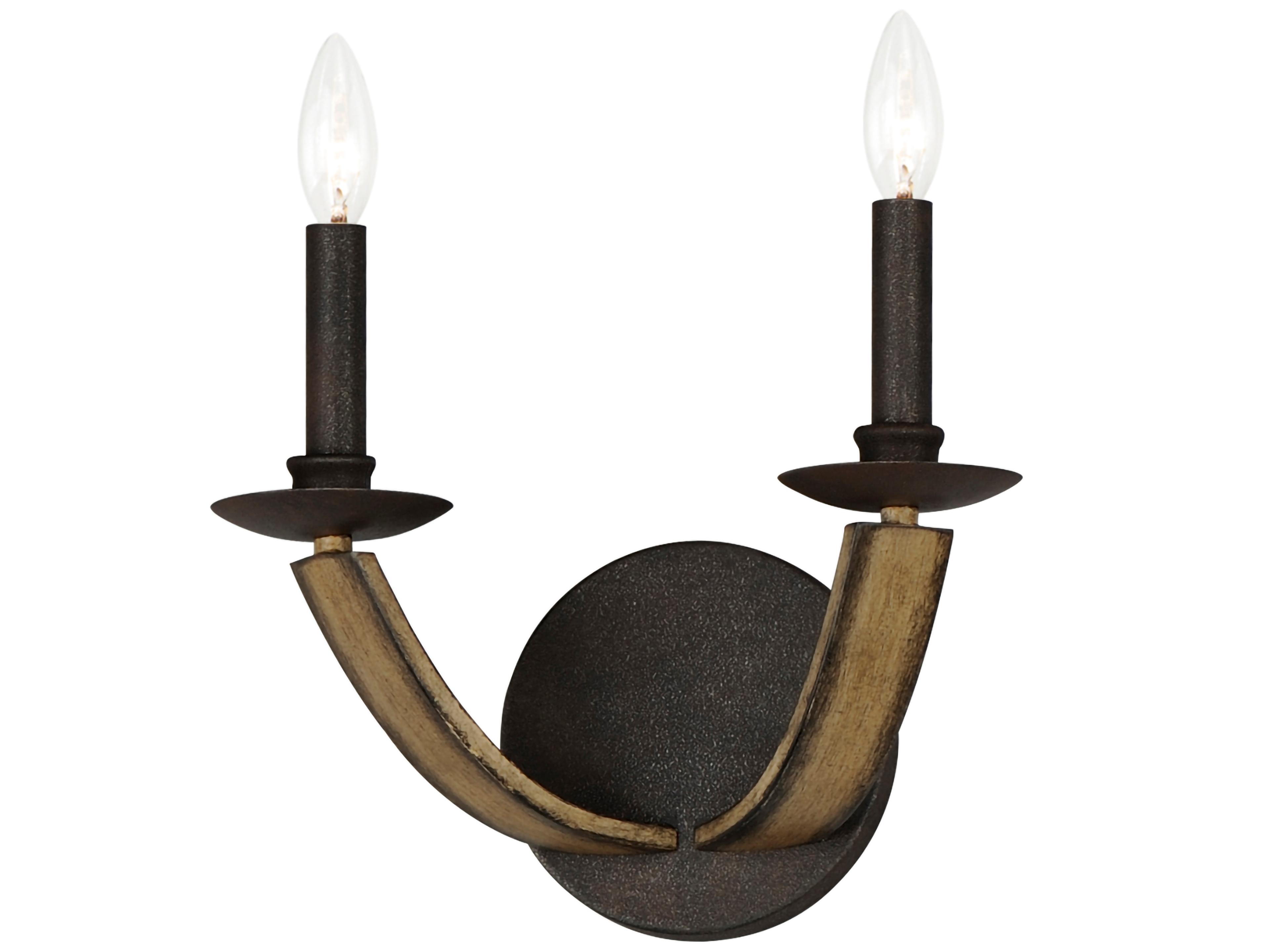 Basque 2-Light Driftwood Anthracite Brown Wall Sconce