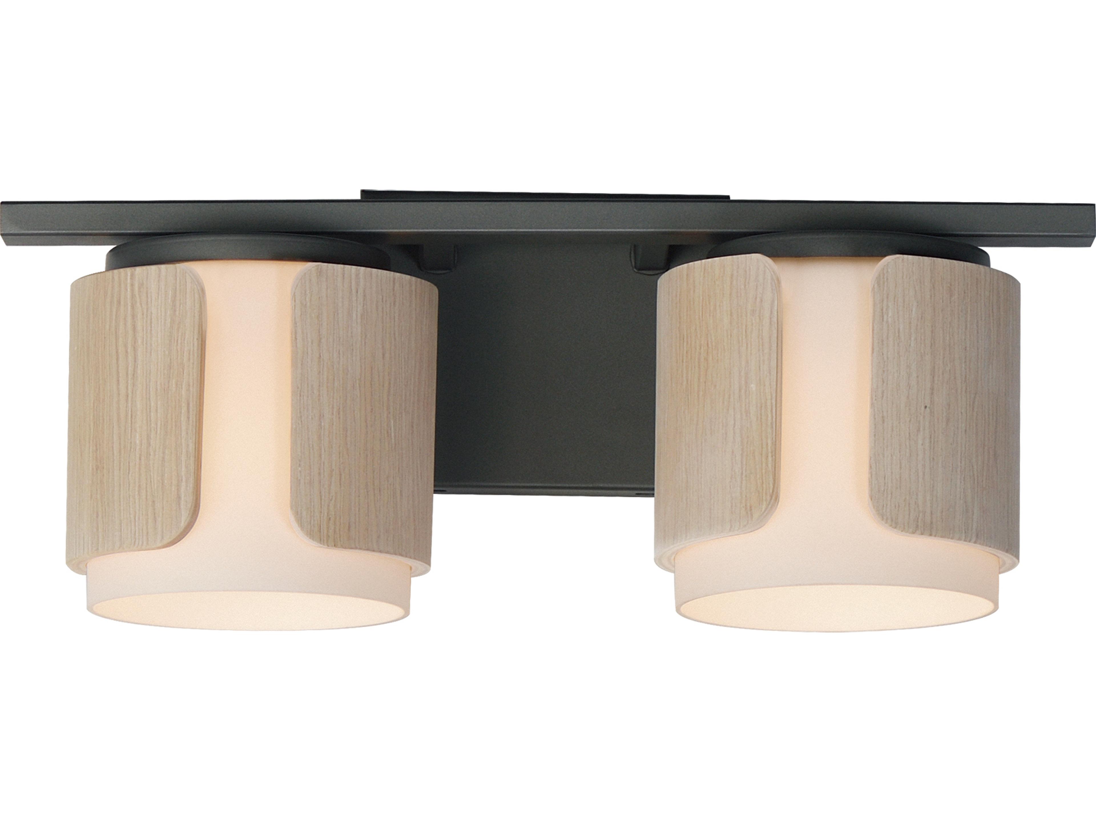 Draughtsman 2-Light Natural Wood Charcoal Black Vanity Light