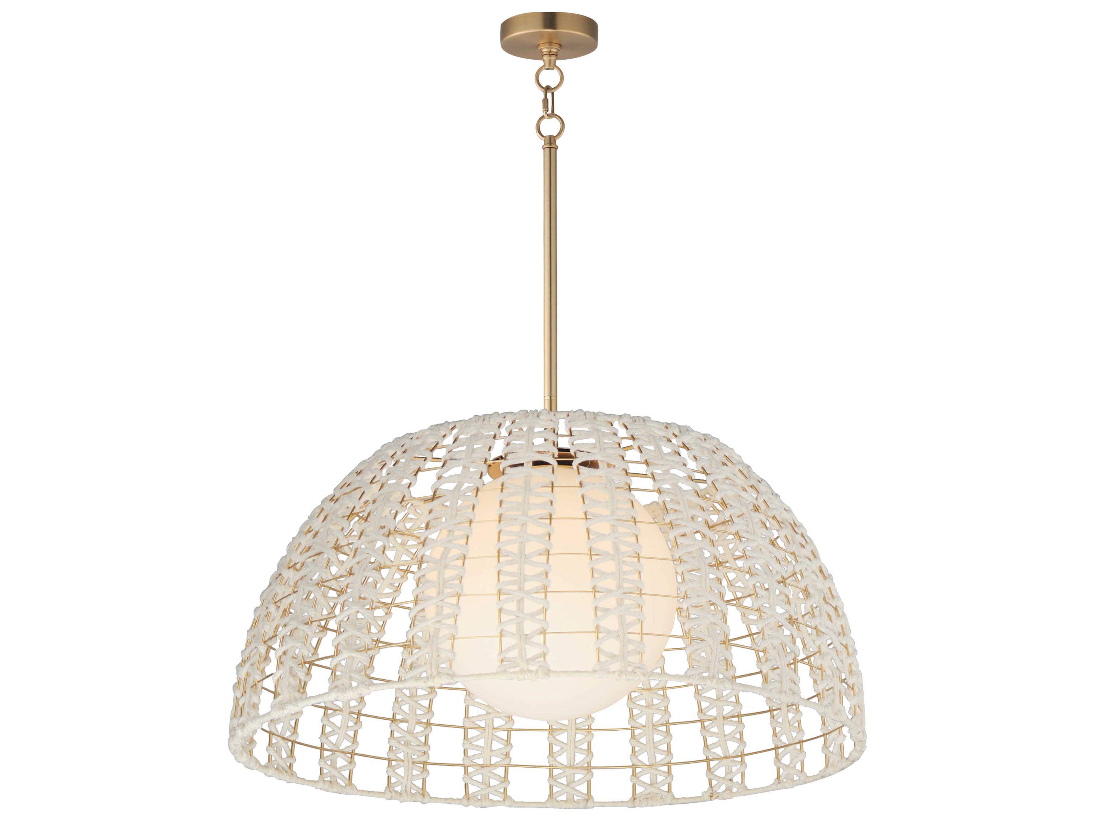 Macrame 1-Light Gold White Dome Globe Pendant