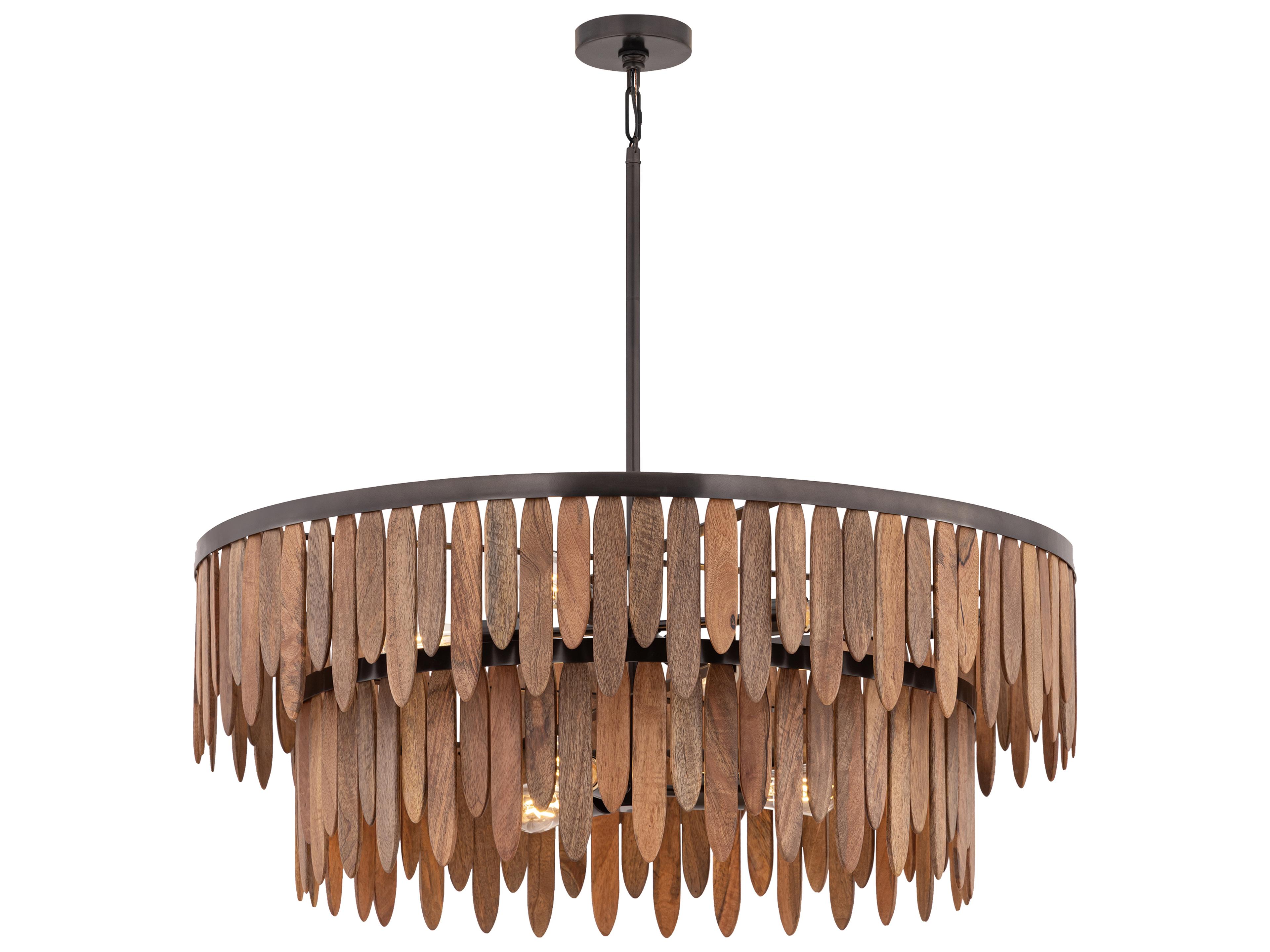 Marimba 7- Light Walnut Brown Drum Tiered Chandelier