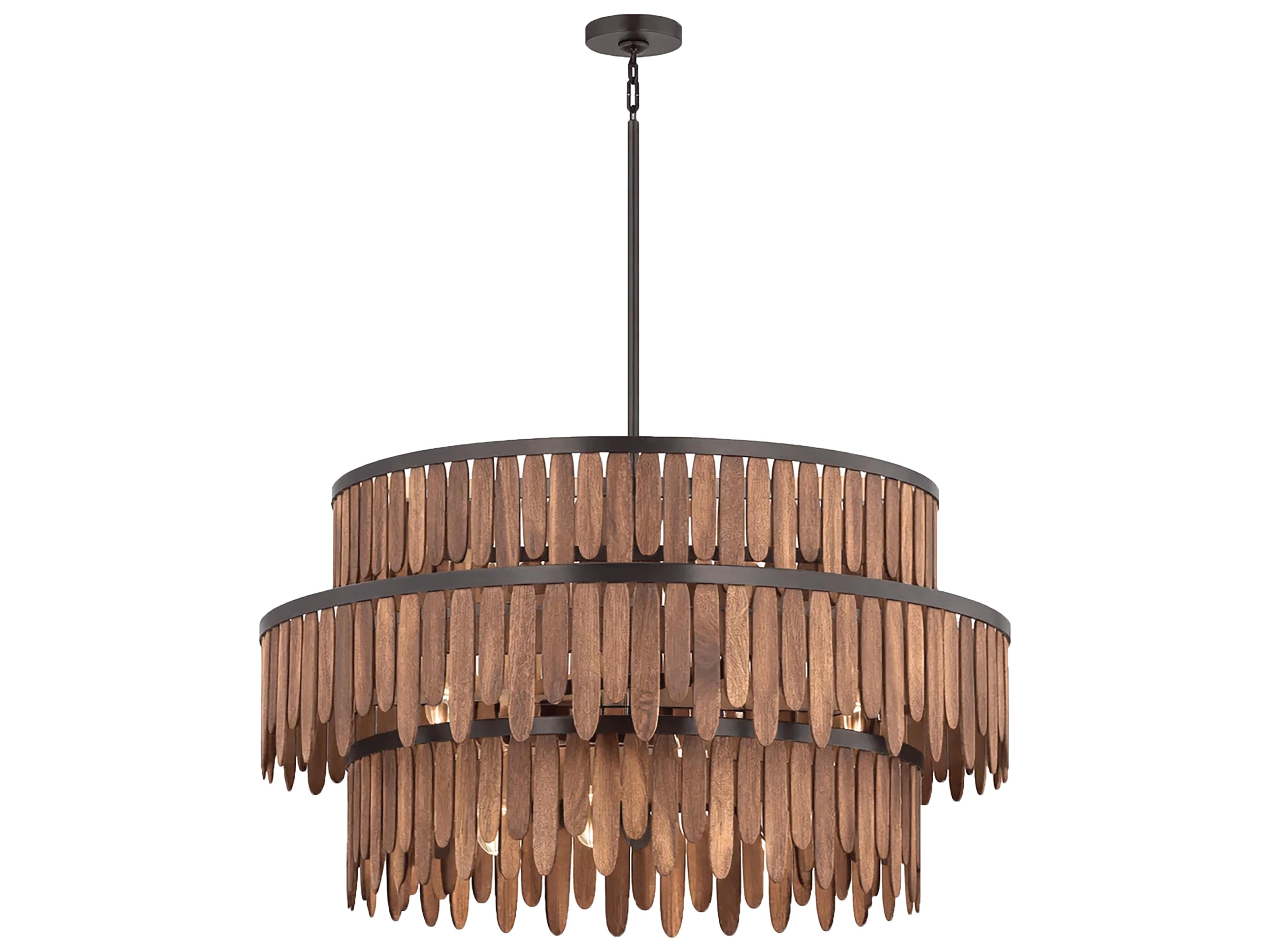 Marimba 10- Light Walnut Bronze Drum Tiered Chandelier