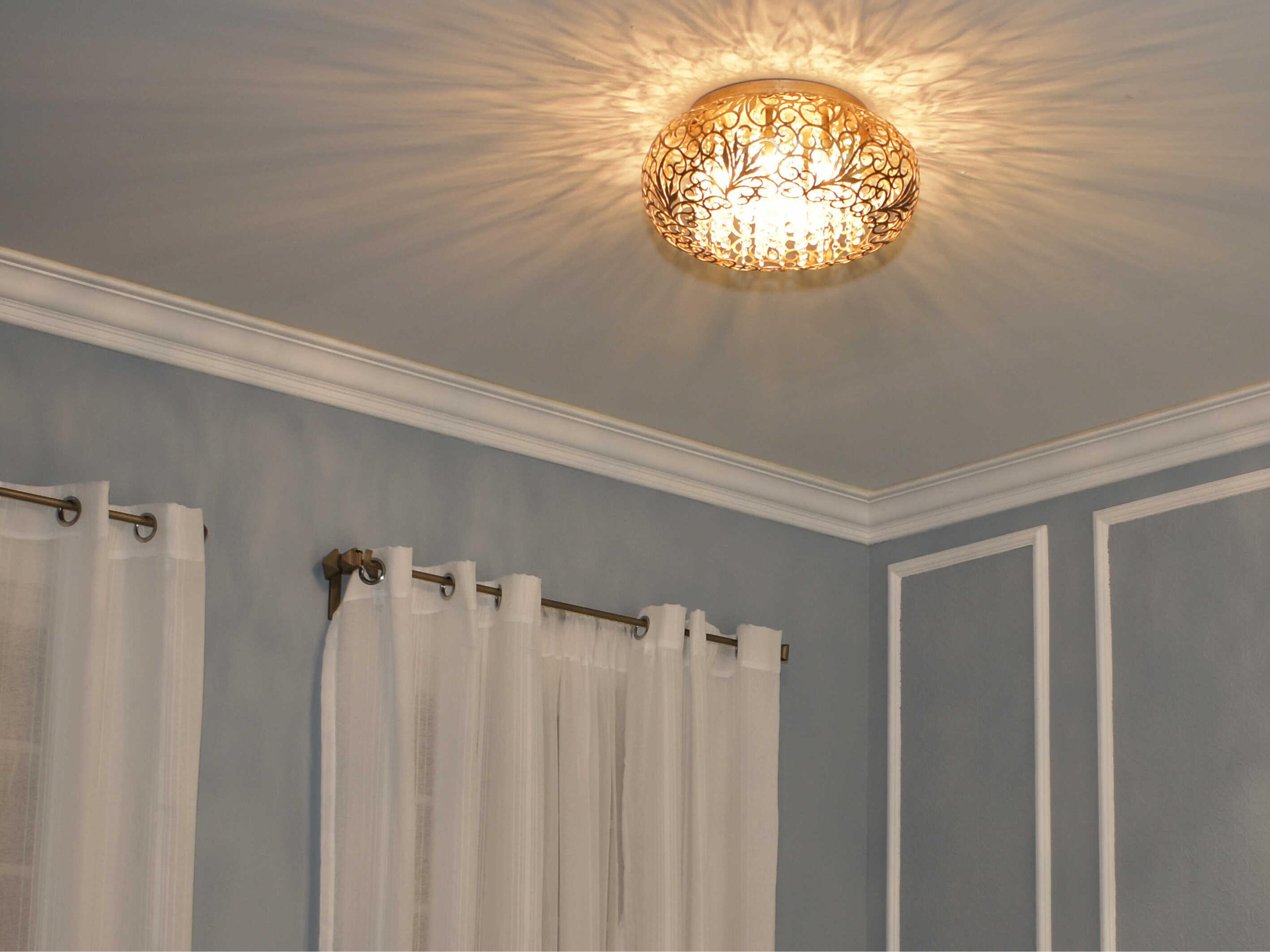 Maxim Lighting Arabesque 7-Light Golden Silver Crystal Glass Round Flush Mount