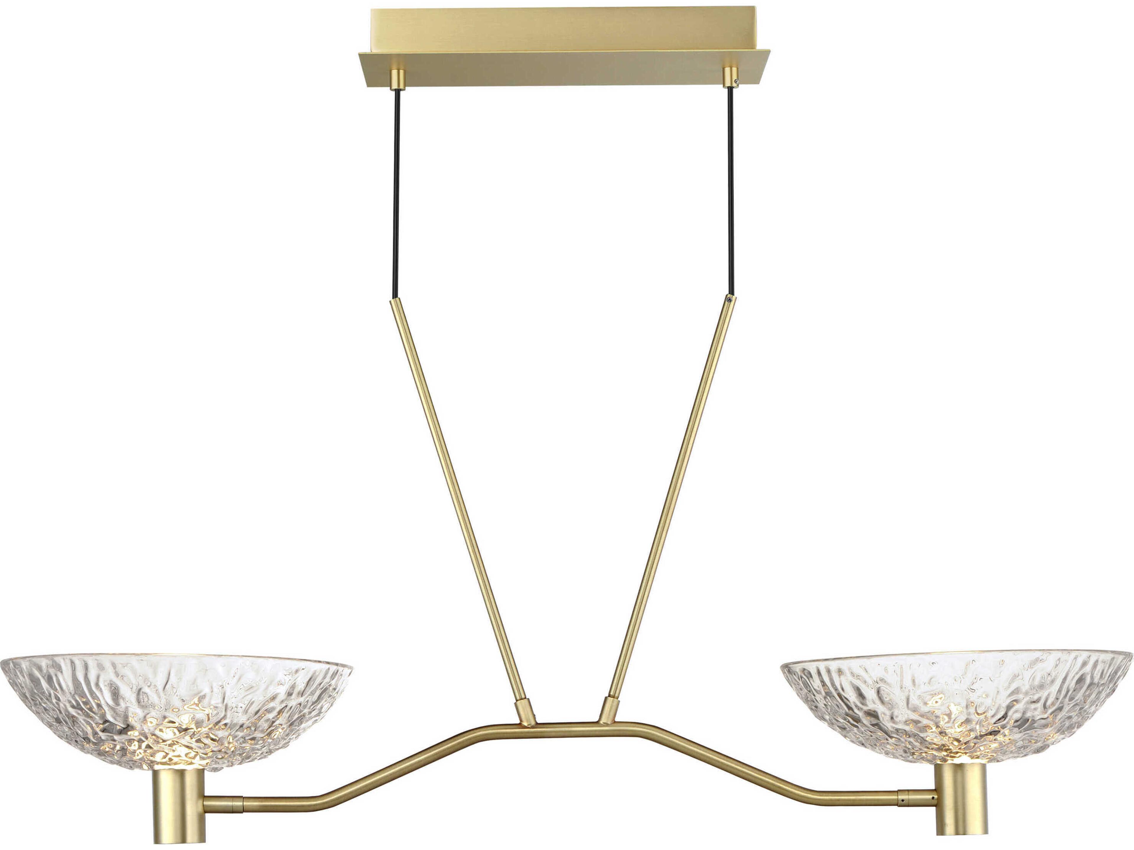 Metropolis 2-Light Satin Brass Glass LED Bowl Linear Island Pendant