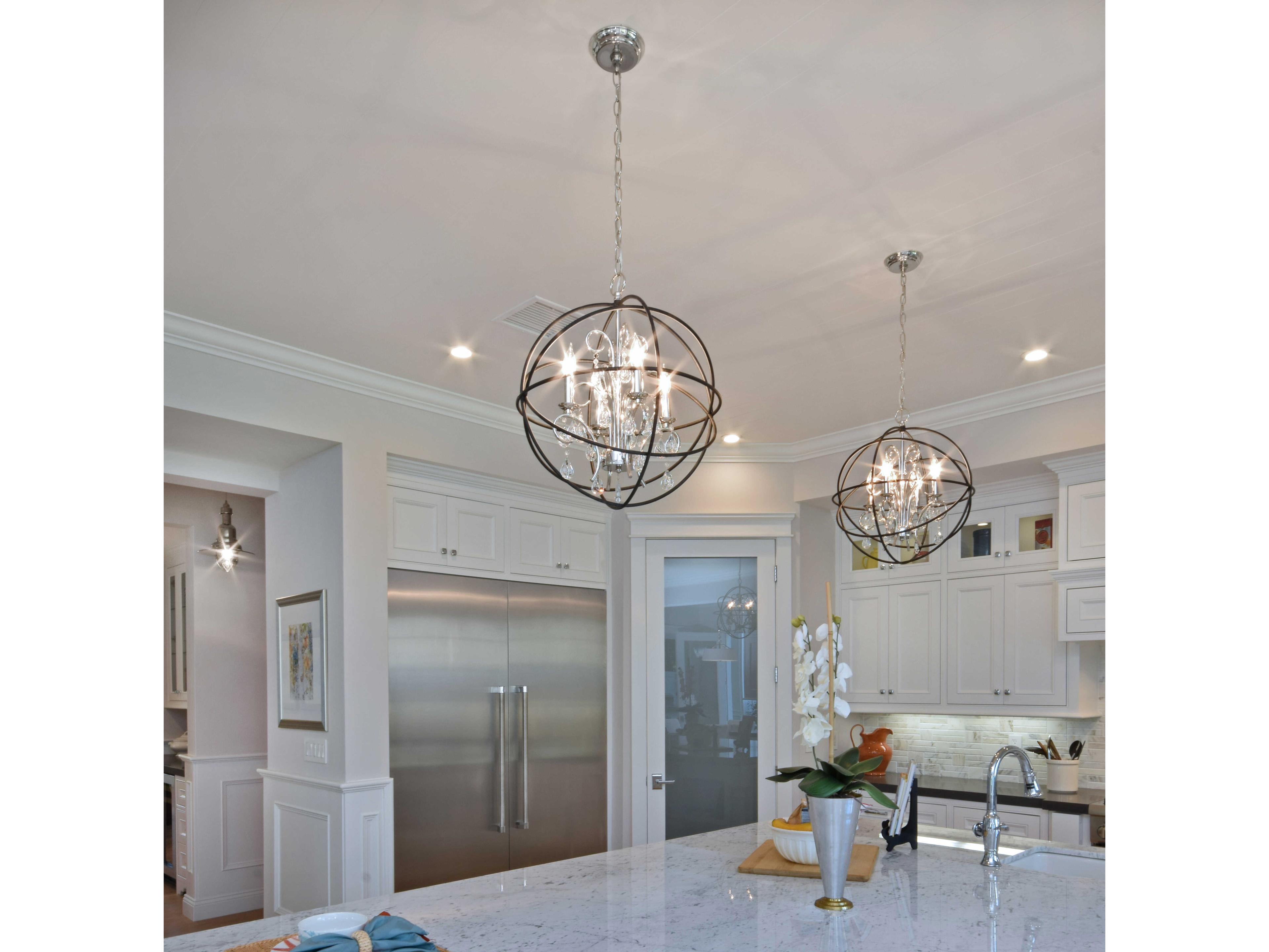 Maxim Lighting Orbit 3-Light Anthracite And Polished Nickel Crystal Glass Candelabra Globe Chandelier