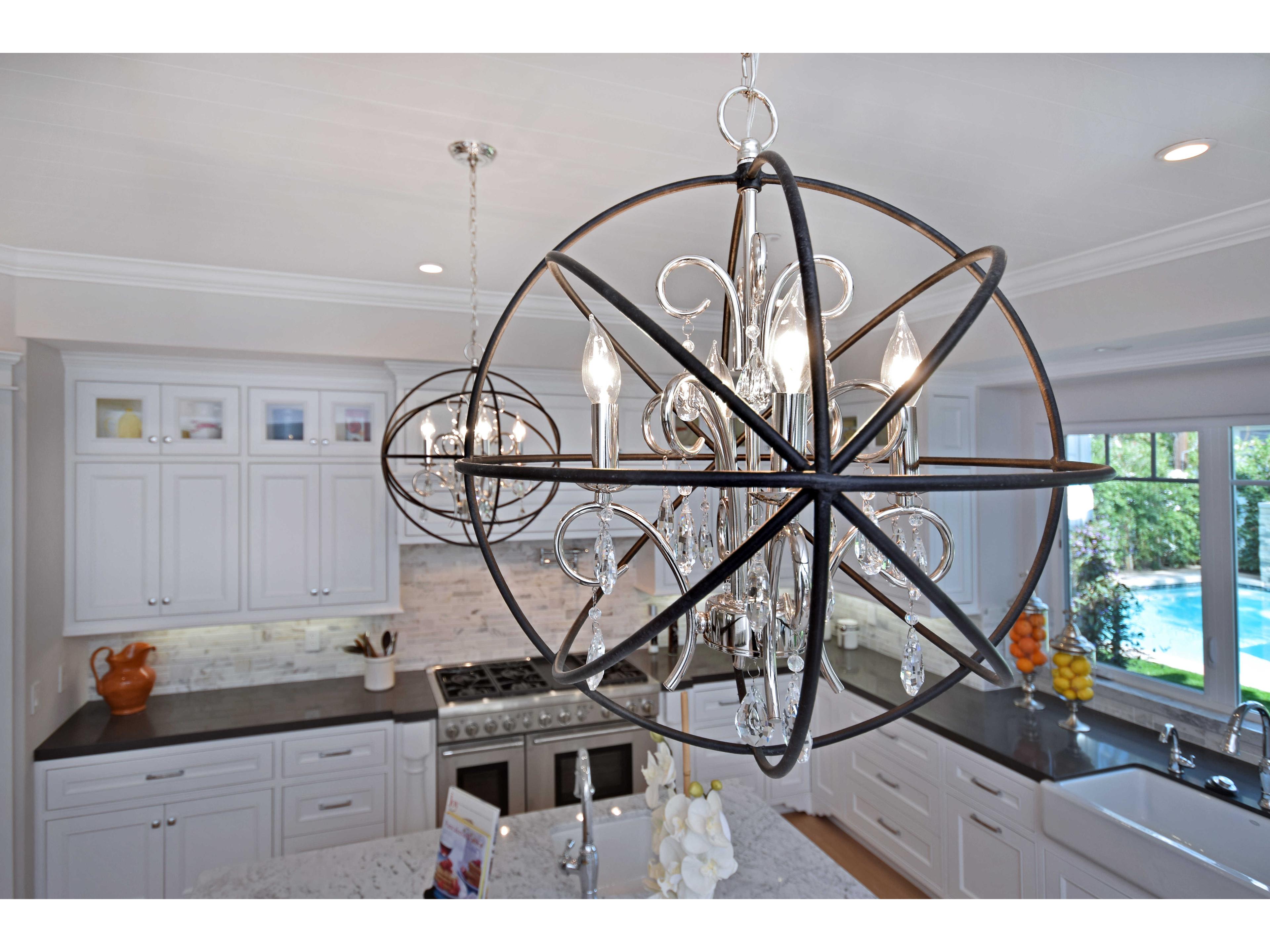 Maxim Lighting Orbit 3-Light Anthracite And Polished Nickel Crystal Glass Candelabra Globe Chandelier