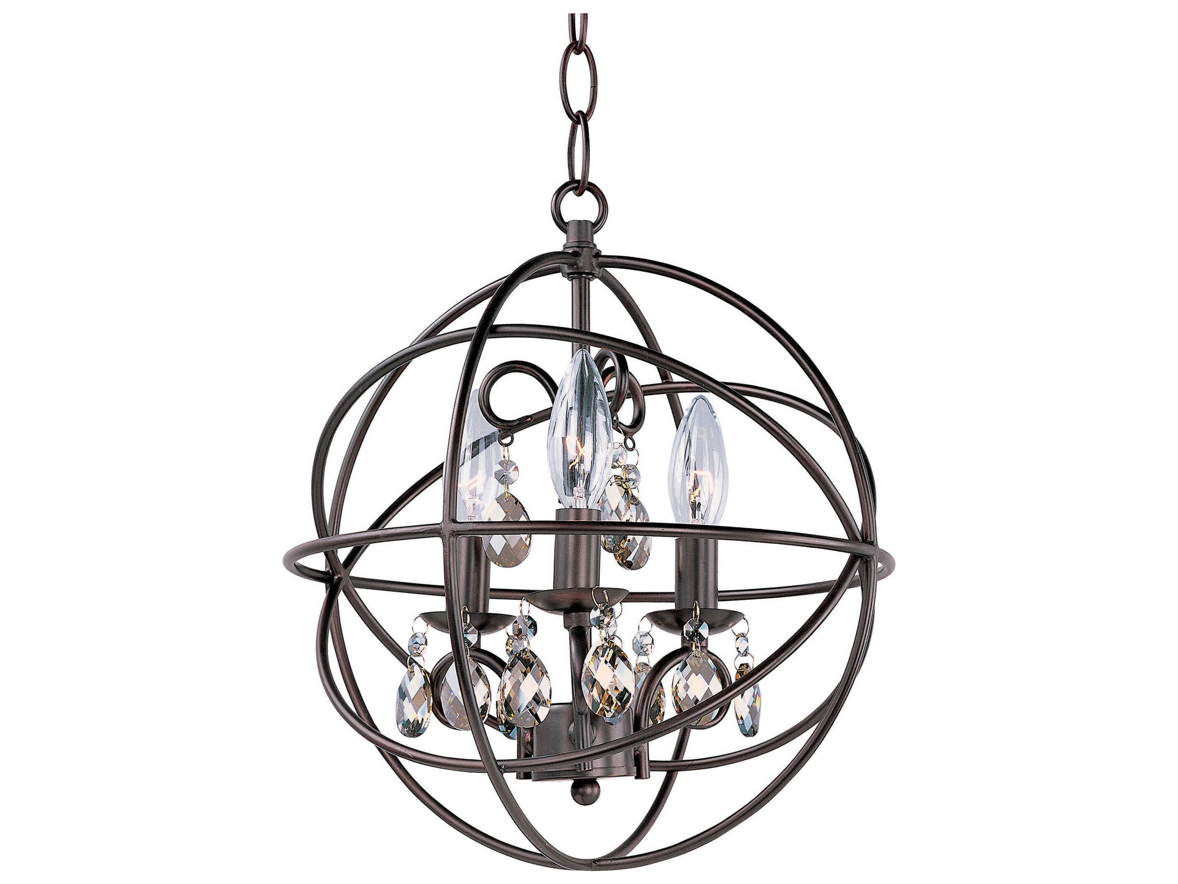Orbit 3-Light Oil Rubbed Bronze Crystal Glass Candelabra Globe Chandelier
