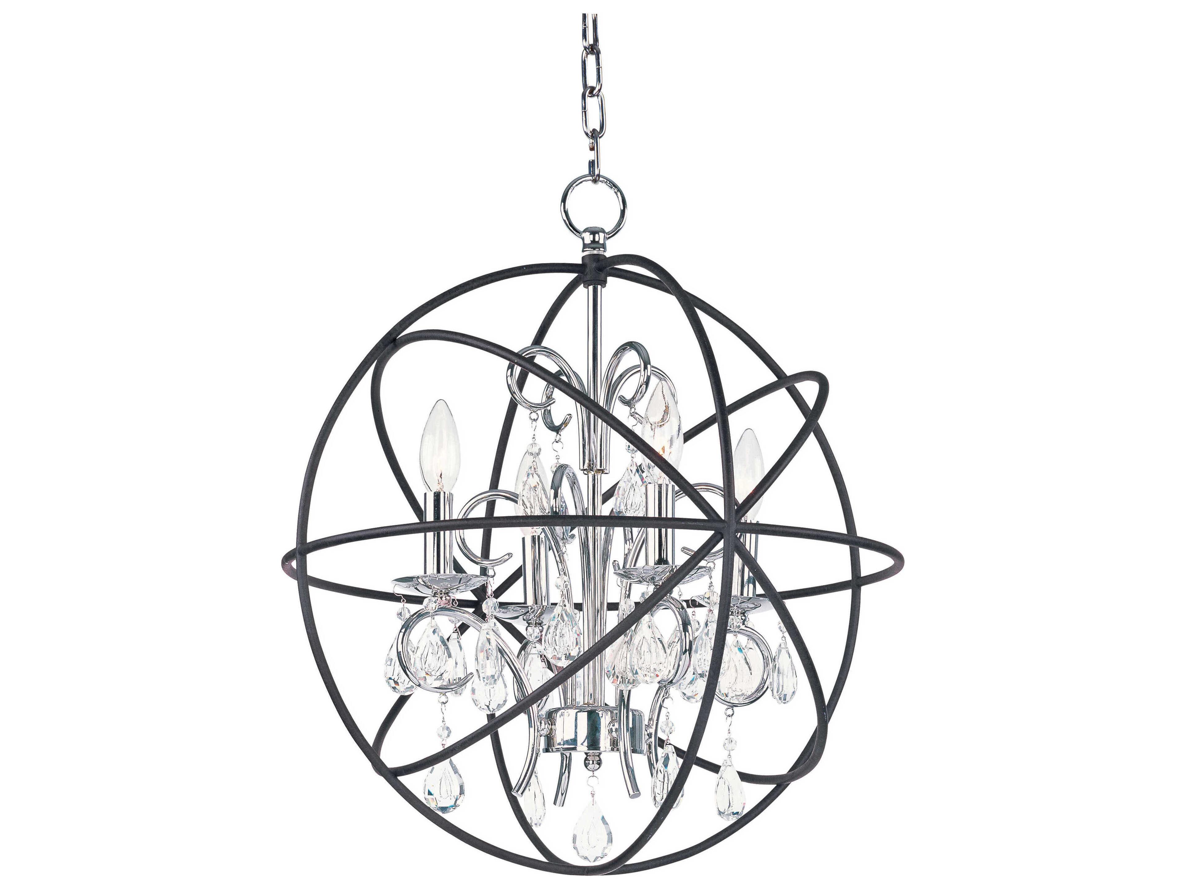 Orbit 4-Light Anthracite And Polished Nickel Crystal Candelabra Globe Chandelier