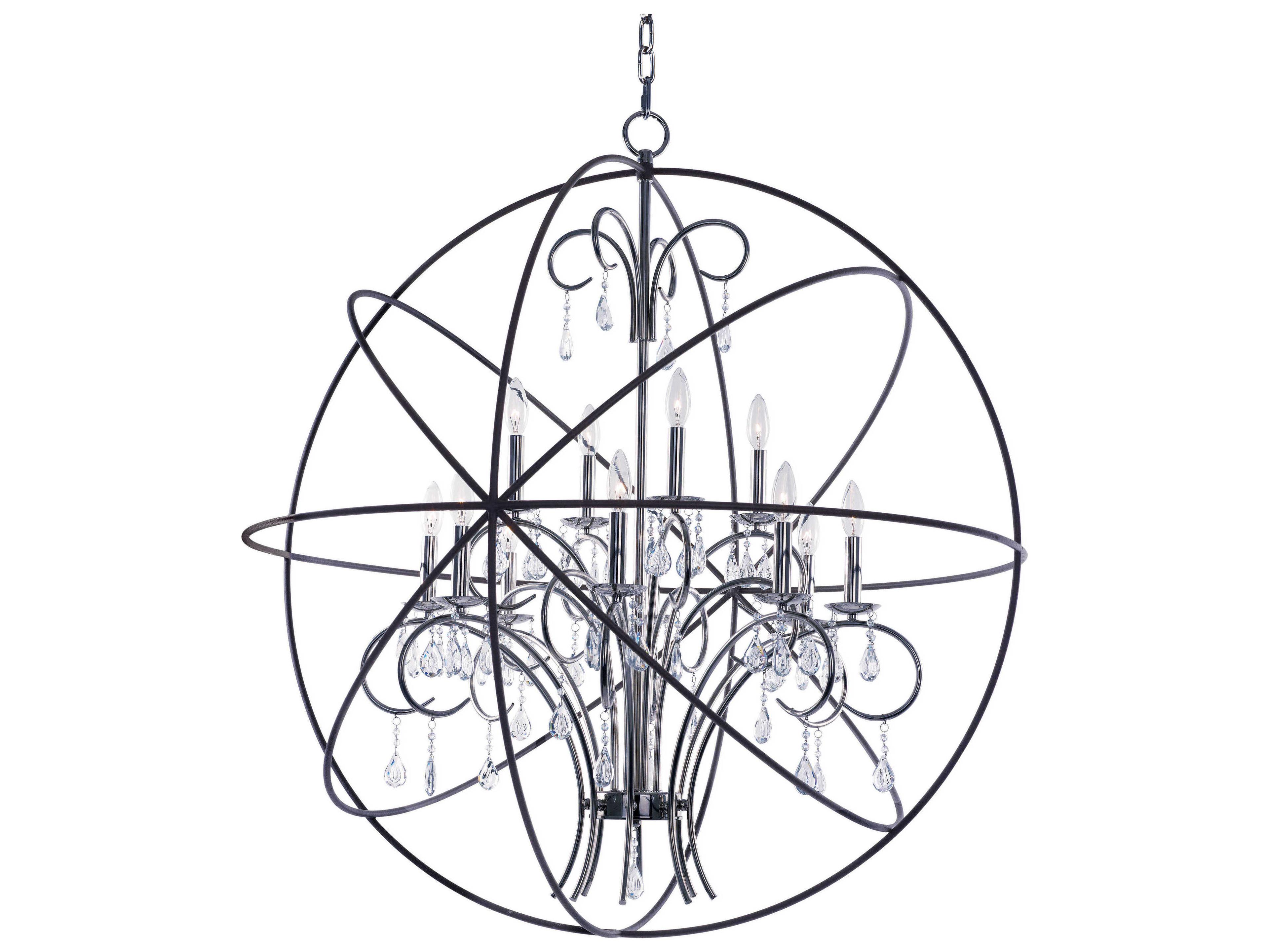 Orbit 12-Light Anthracite Polished Nickel Crystal Candelabra Globe Chandelier