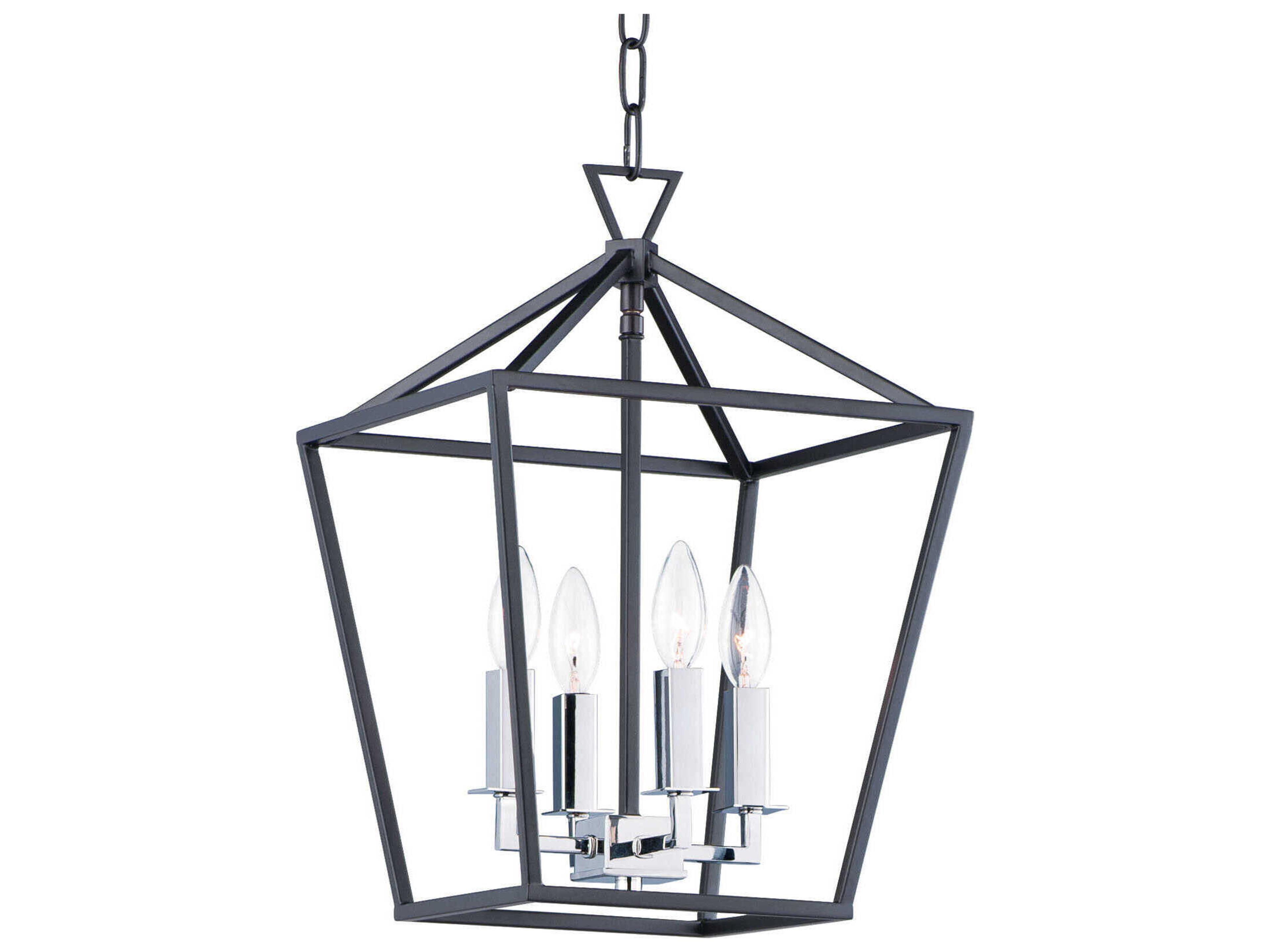 Abode 4-Light Textured Black Polished Nickel Candelabra Geometric Lantern Chandelier