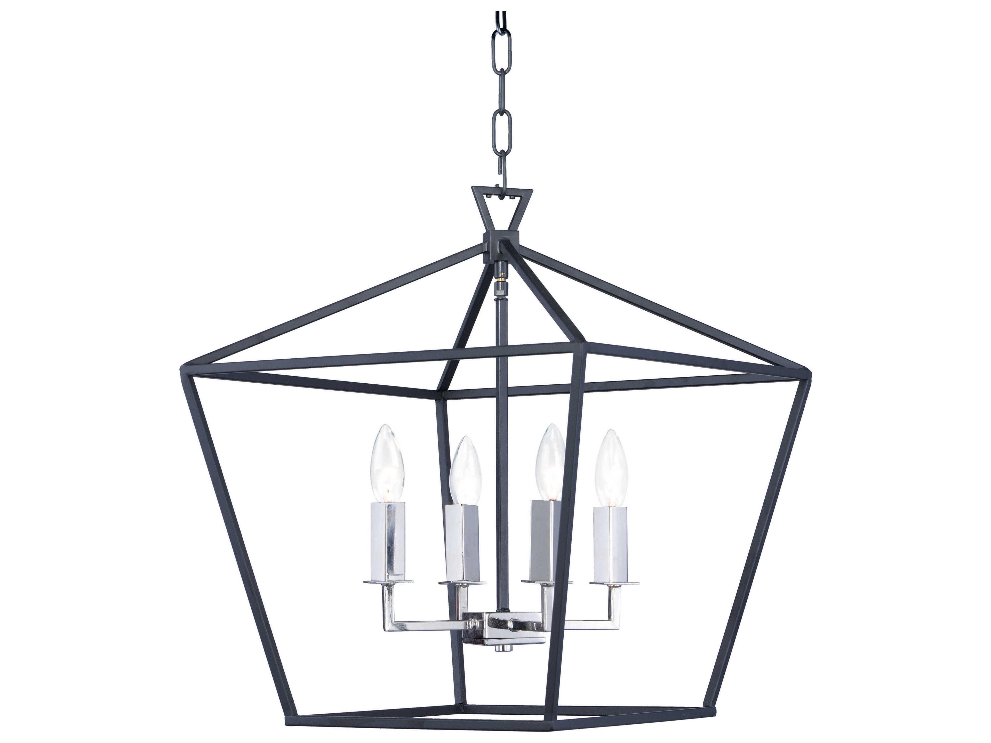 Abode 4-Light Textured Black Polished Nickel Candelabra Geometric Lantern Chandelier