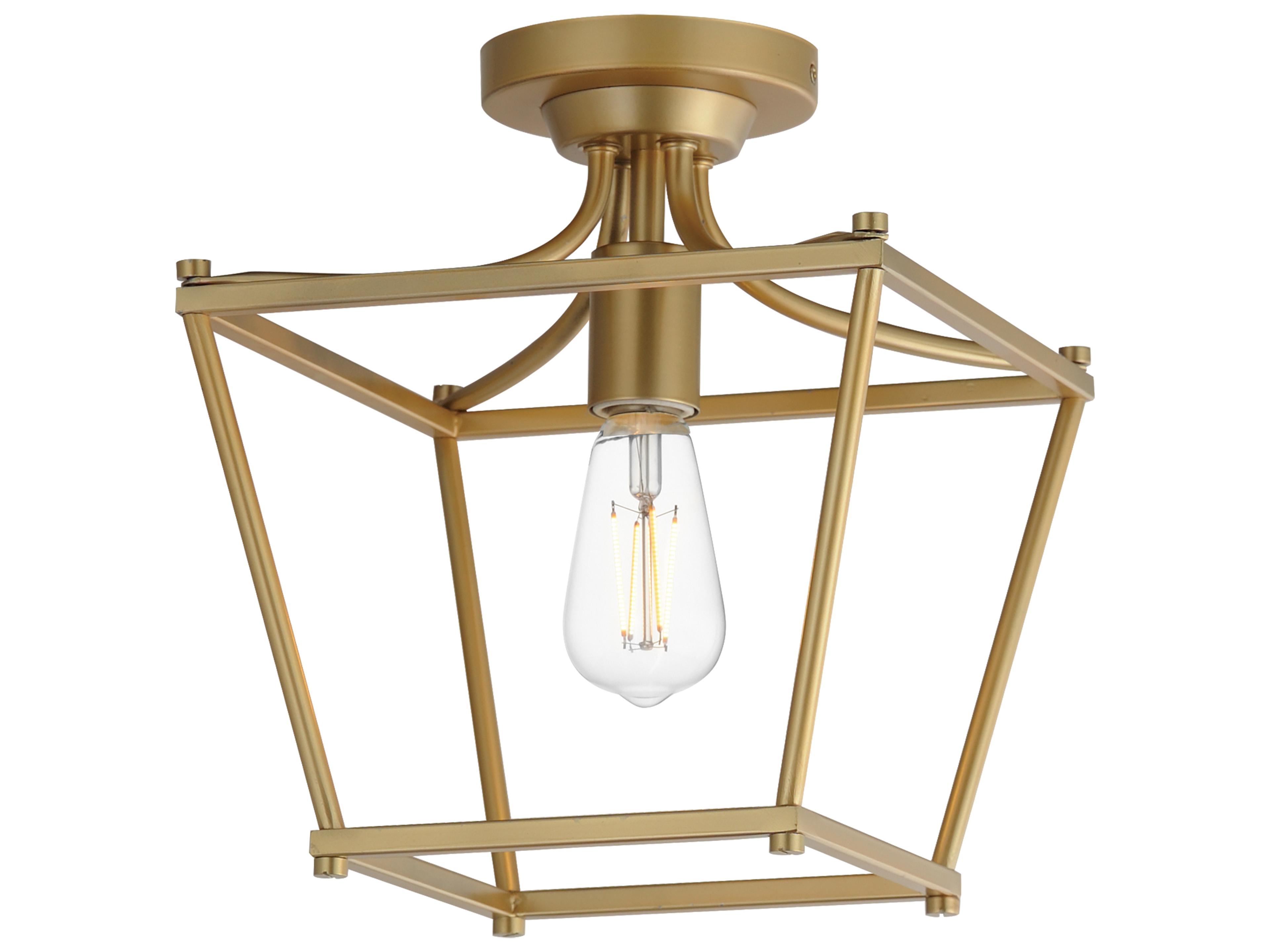 Clifton 1- Light Natural Aged Brass Traditional Lantern Semi Flush Mount