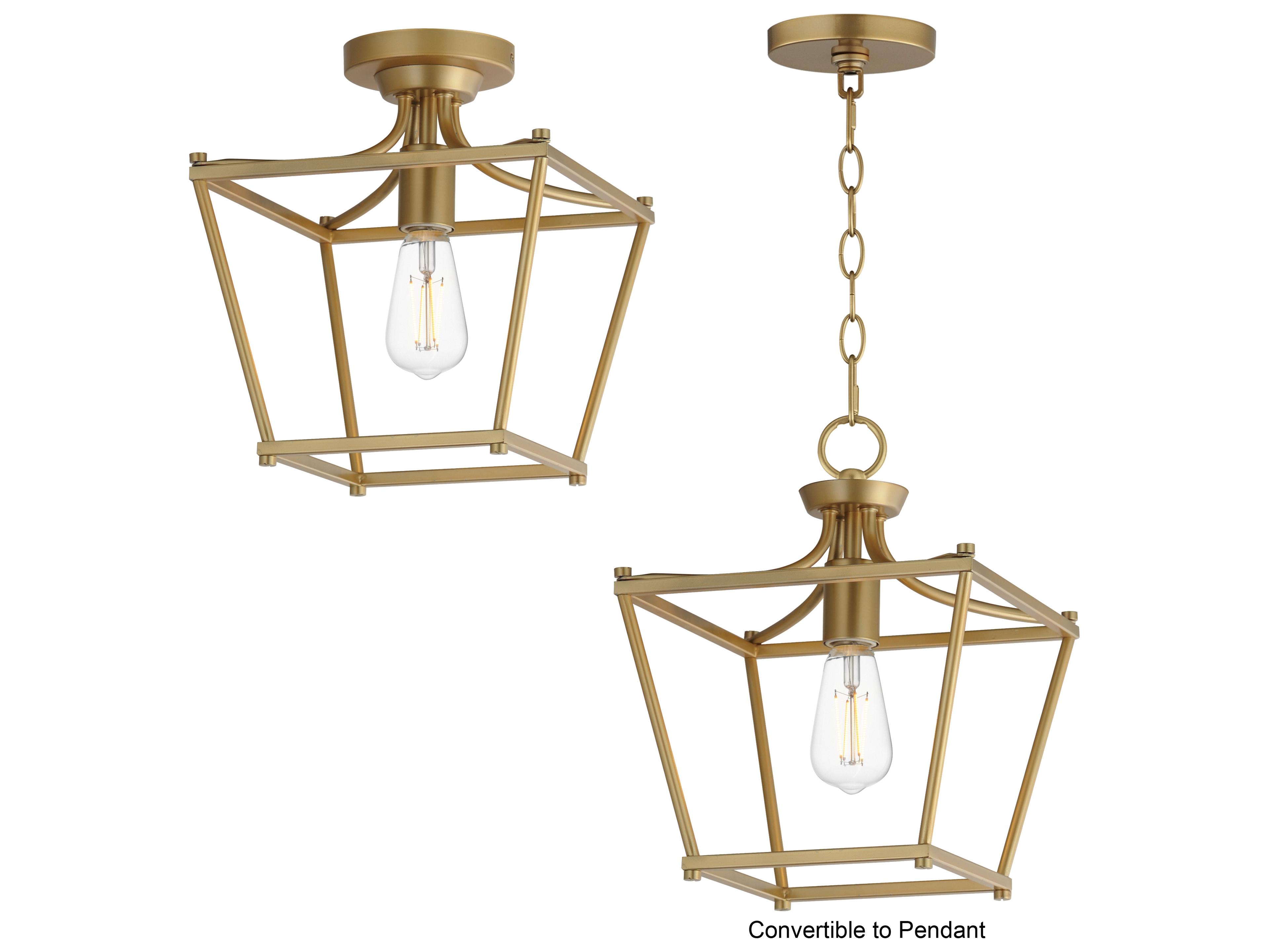 Maxim Lighting Clifton 1- Light Natural Aged Brass Traditional Lantern Semi Flush Mount