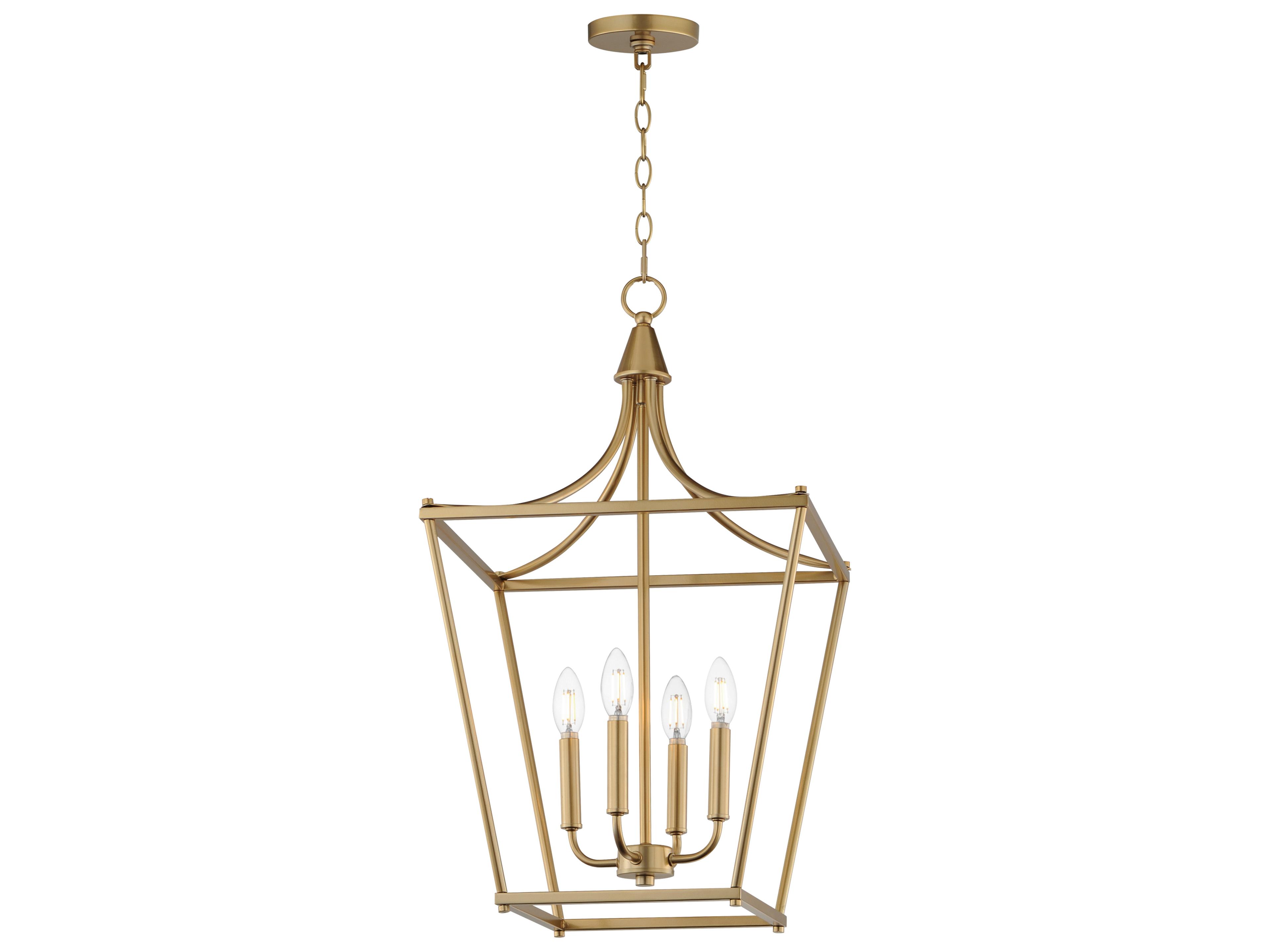 Clifton 4- Light Natural Aged Brass Traditional Lantern Pendant