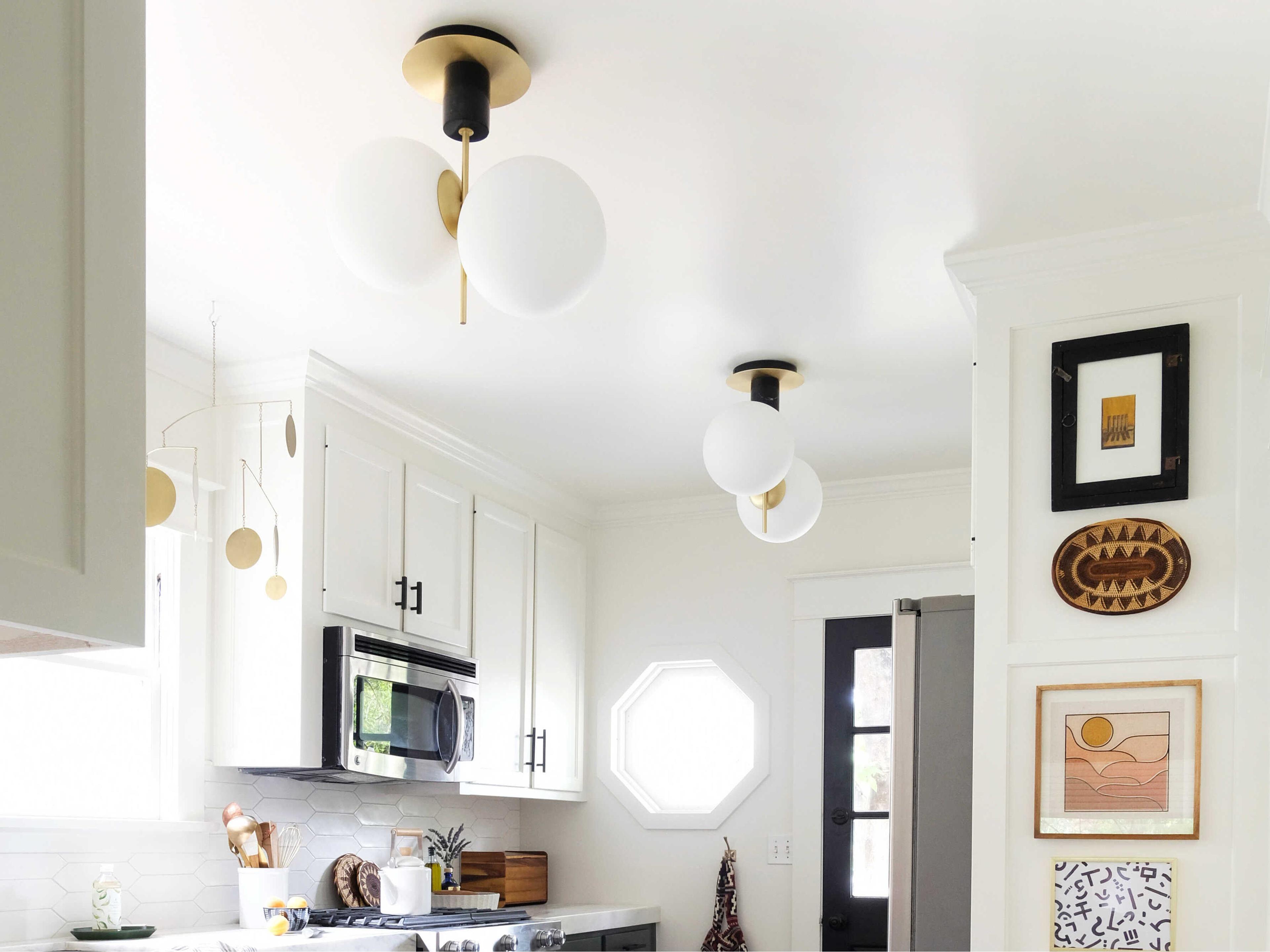 Maxim Lighting Vesper 2-Light Satin Brass Black Glass Globe Semi Flush Mount