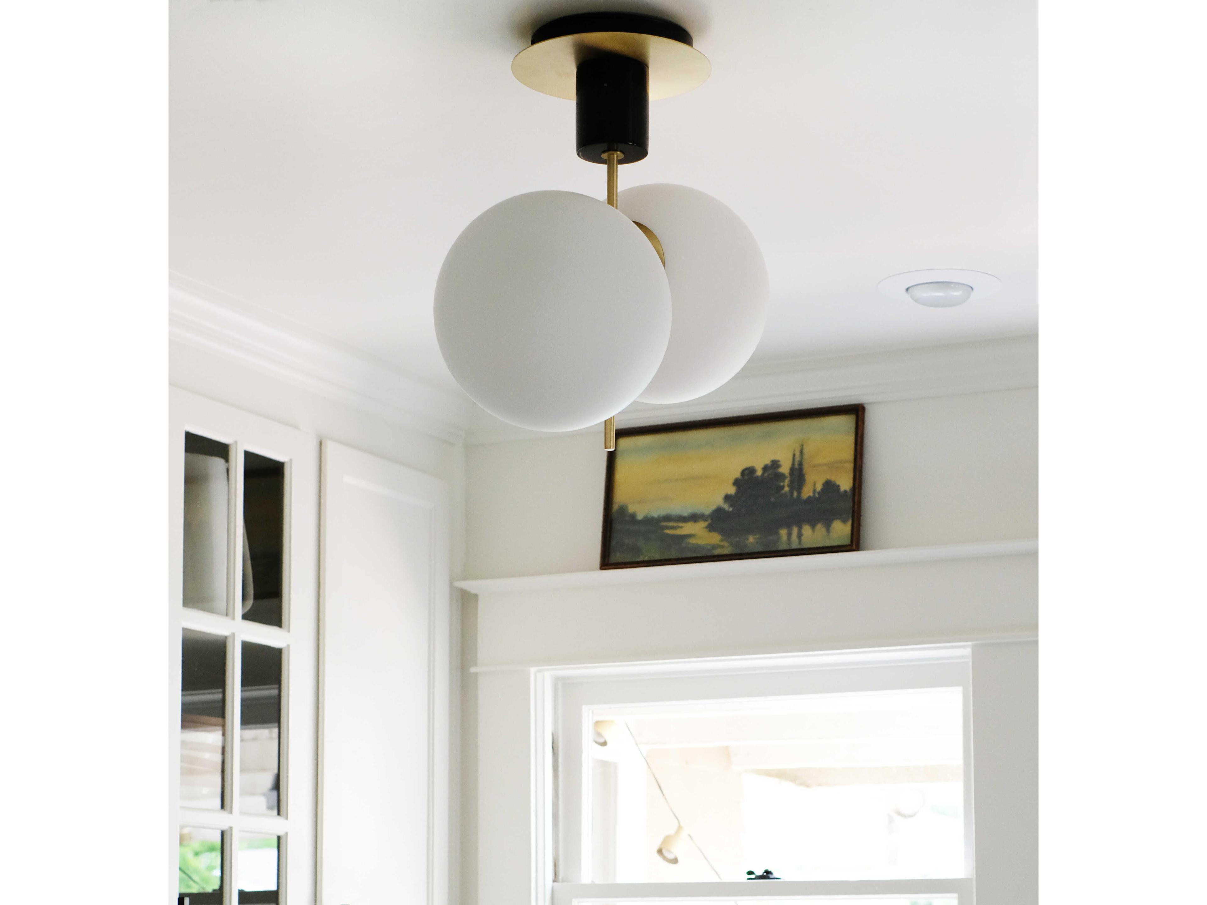 Maxim Lighting Vesper 2-Light Satin Brass Black Glass Globe Semi Flush Mount