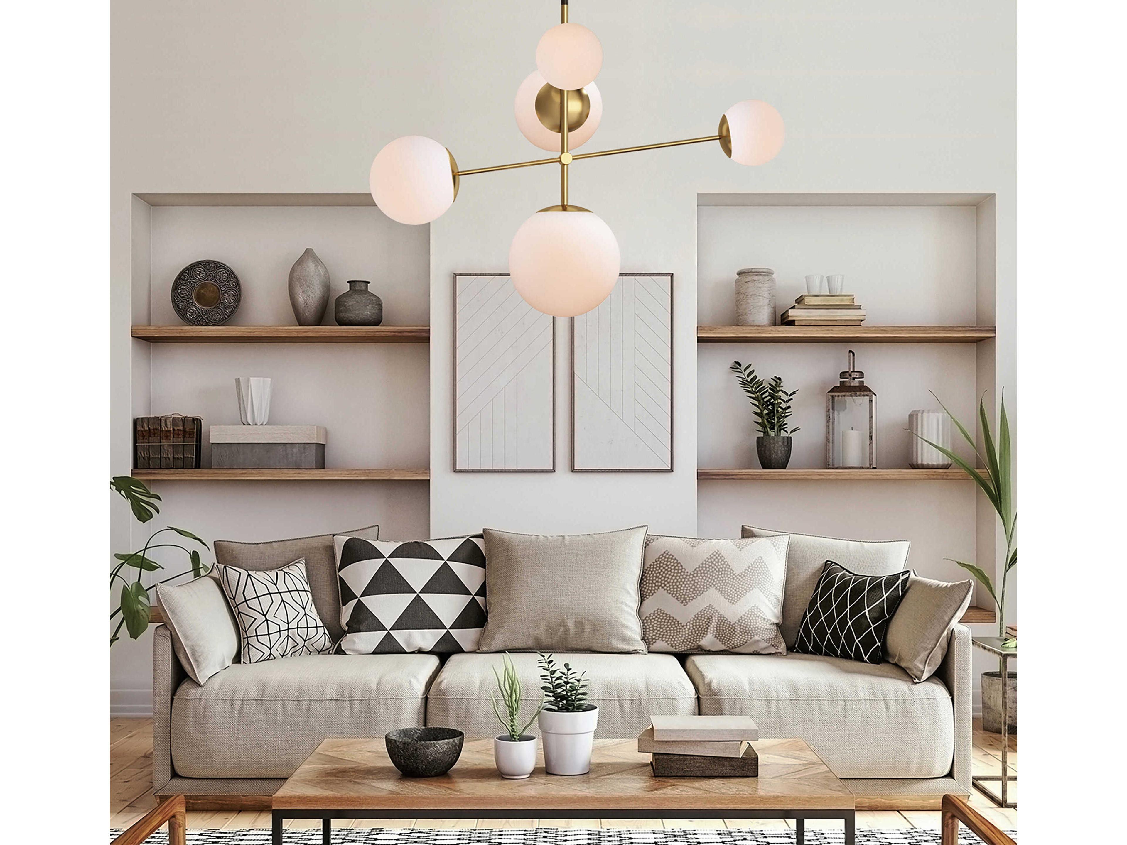 Maxim Lighting Vesper 5-Light Satin Brass Black Glass Globe Pendant