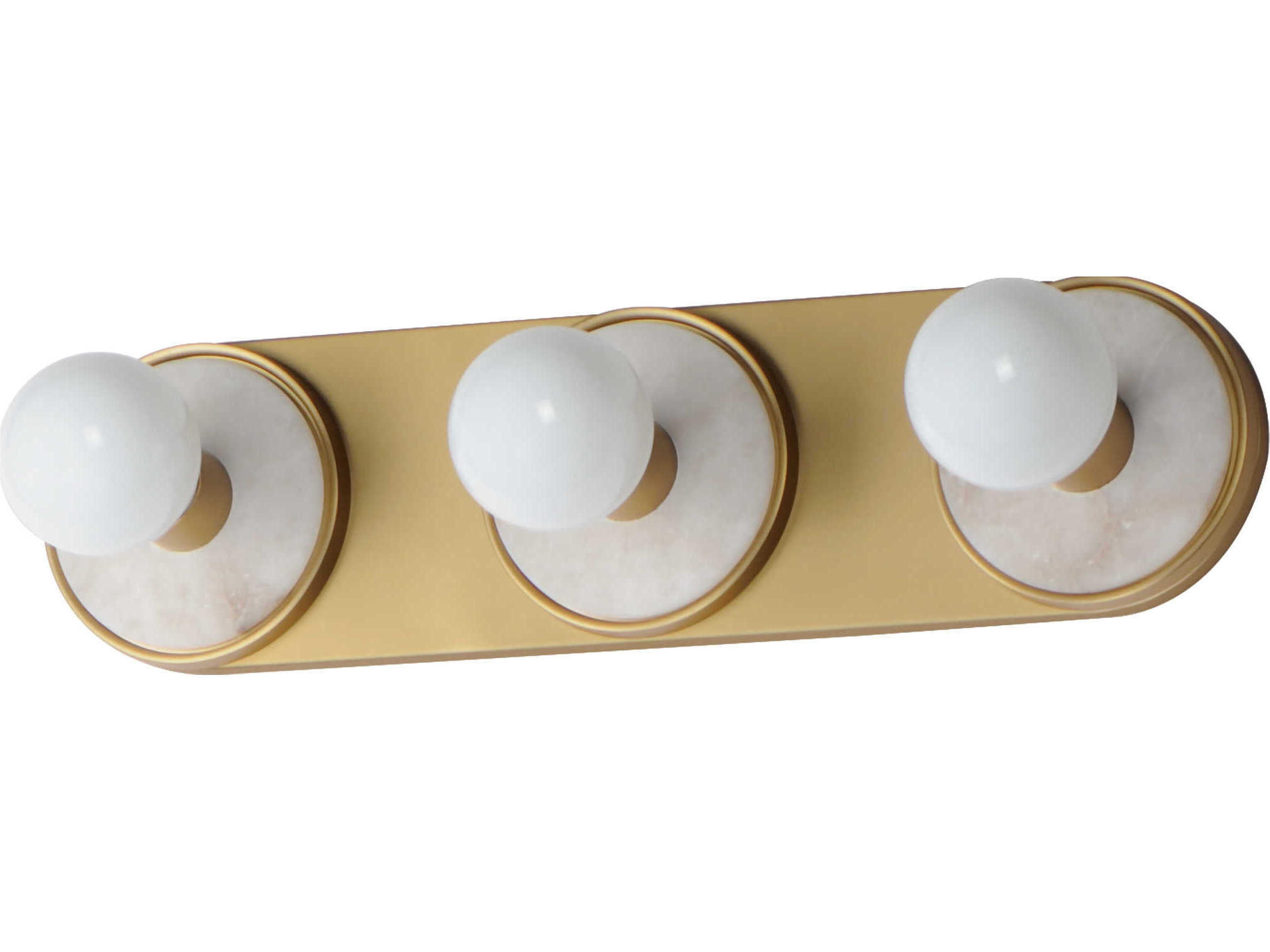 Hollywood 3-Light Whit Alabaster Natural Aged Brass Vanity Light