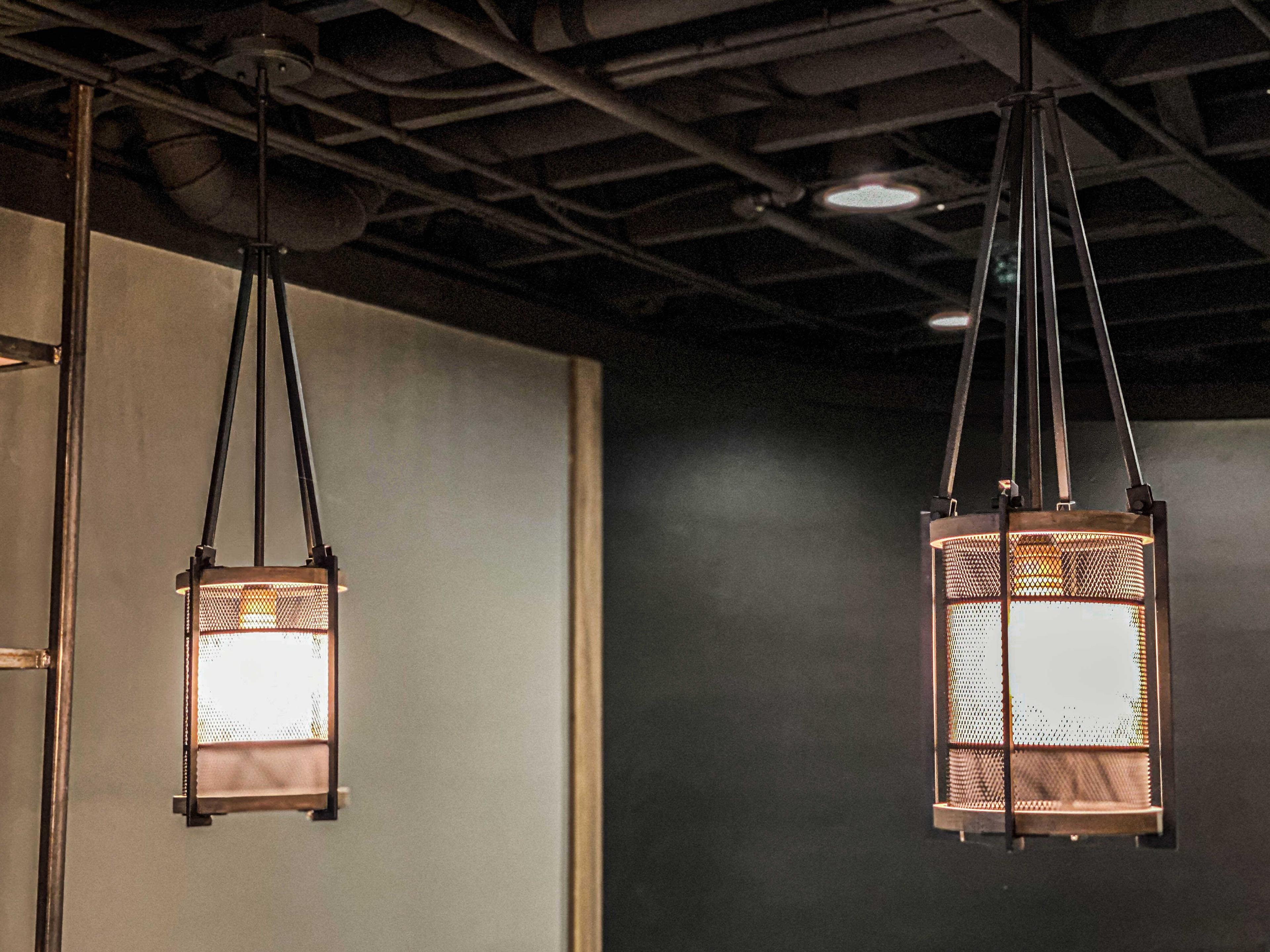 Maxim Lighting Boundry 1-Light Black Barn Wood Antique Brass Cylinder Mini Pendant