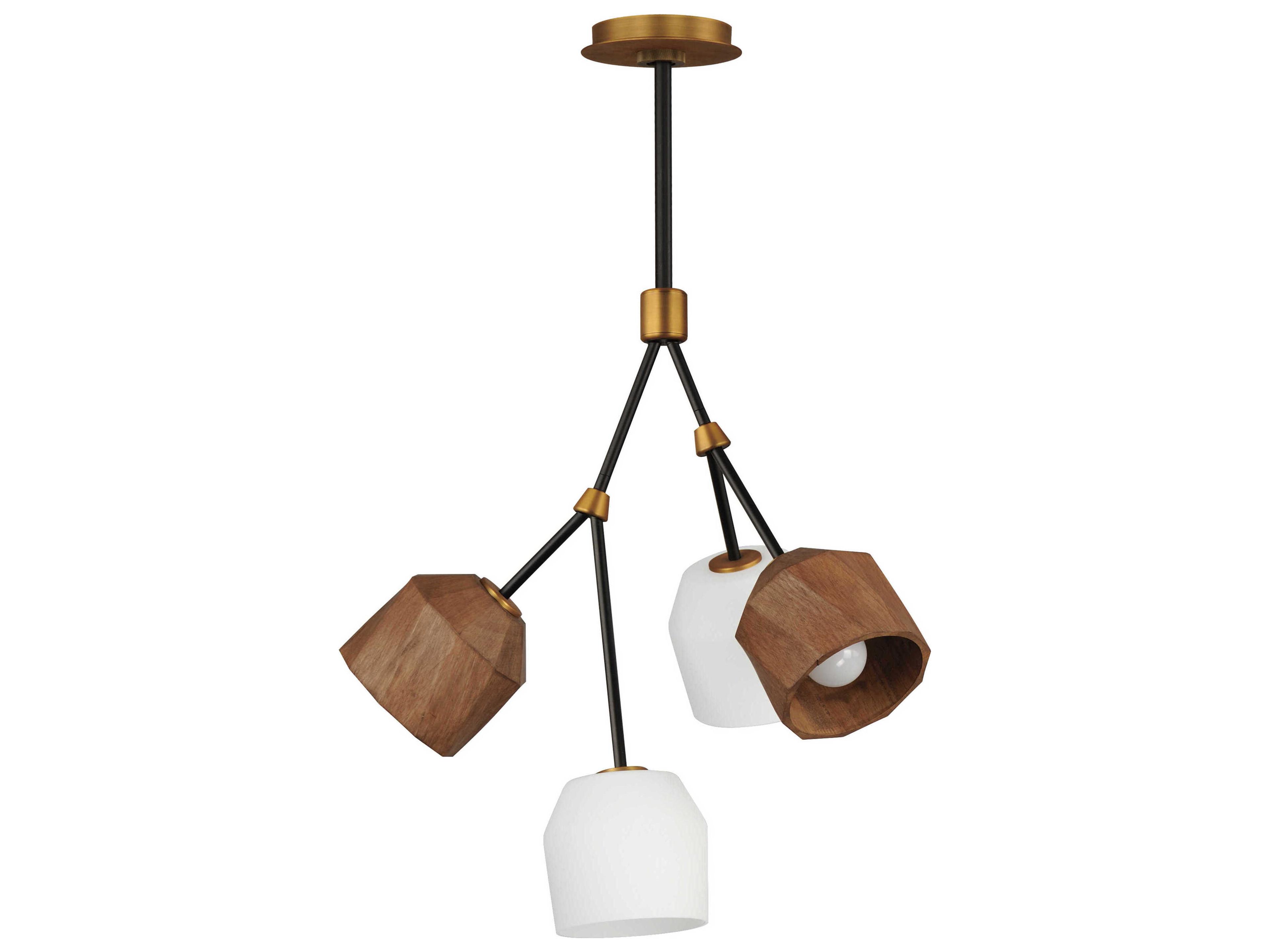 Akimbo 4-Light Dark Bronze Antique Brass Black Glass LED Bell Pendant