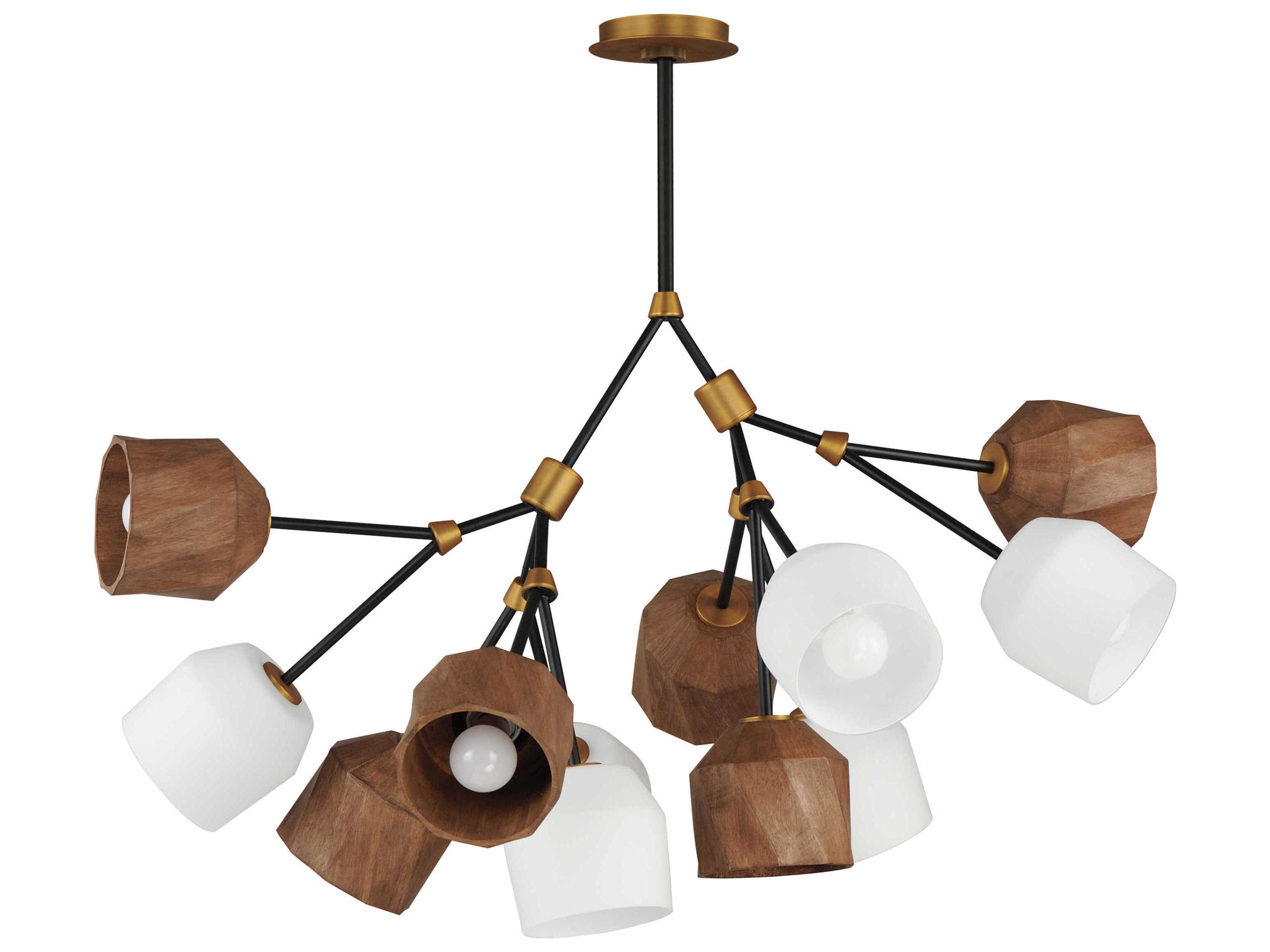 Akimbo 12-Light Dark Bronze Antique Brass Black Glass LED Bell Chandelier