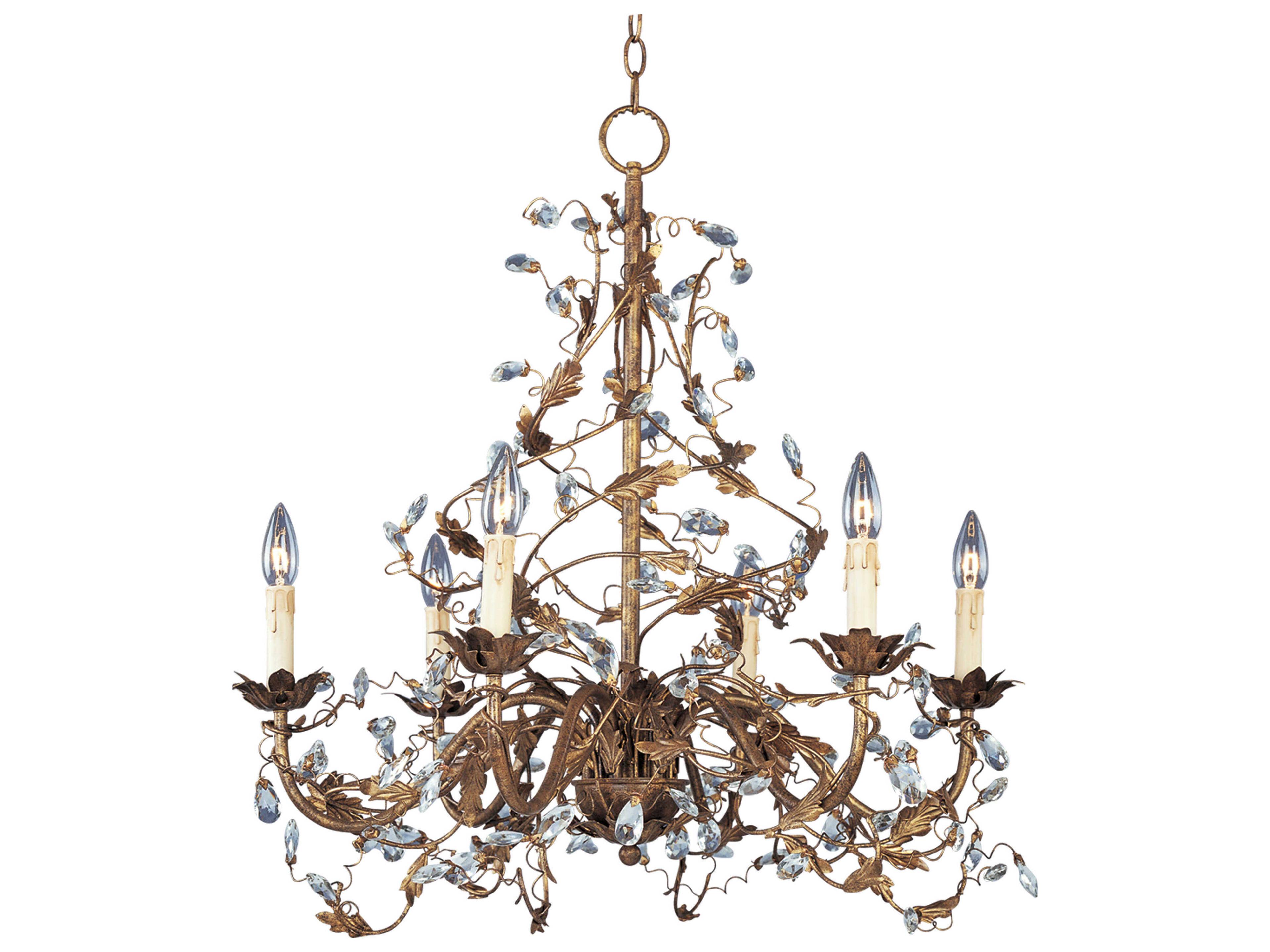 Elegante 6-Light Etruscan Gold Crystal Candelabra Globe Chandelier